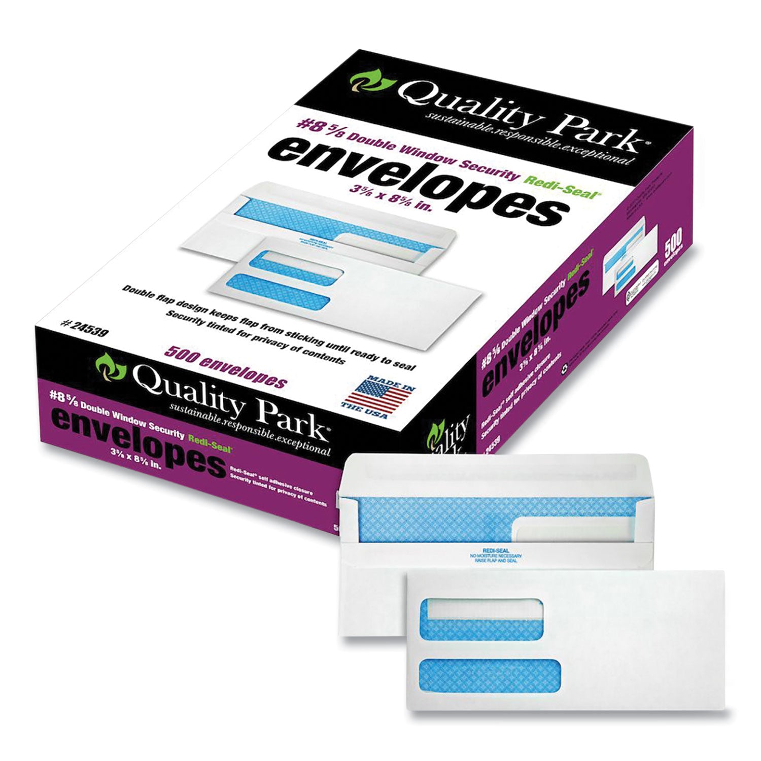 Double Window - #8 5/8 - 3 5/8" Width x 8 5/8" Length - 24 lb - Self-sealing - White - Wove - 500 / Box