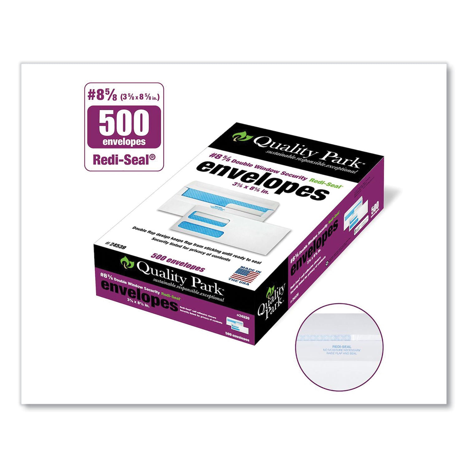 Double Window - #8 5/8 - 3 5/8" Width x 8 5/8" Length - 24 lb - Self-sealing - White - Wove - 500 / Box