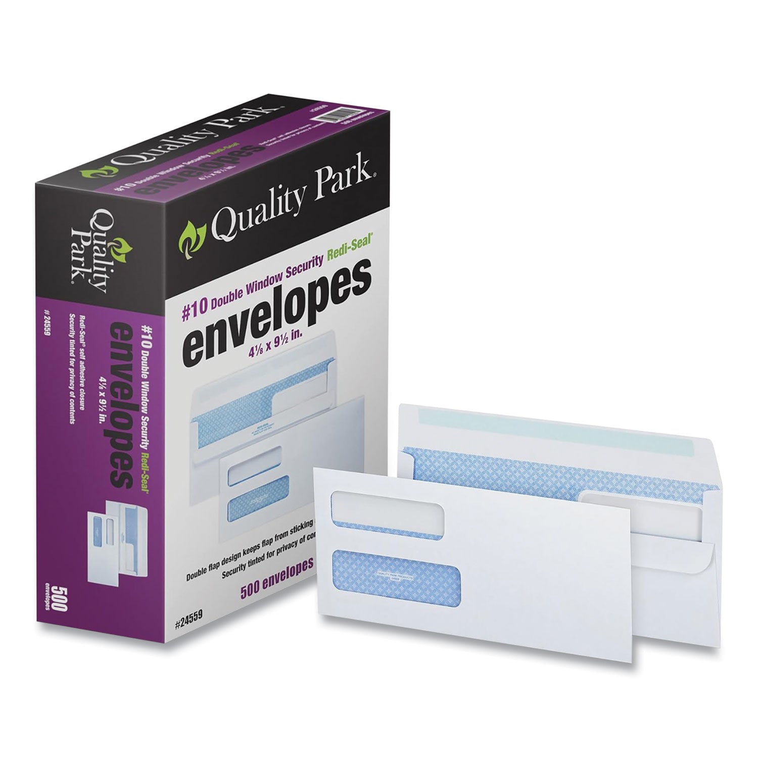 Security - #10 - 4 1/8" Width x 9 1/2" Length - 24 lb - Gummed - White - Wove - 500 / Box