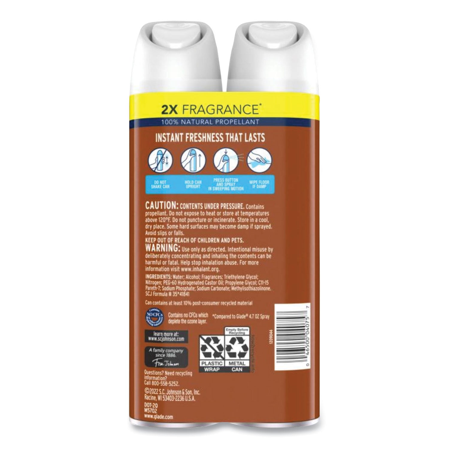 Glade Soft Mist Air Freshener Spray - Aerosol - 8.3 fl oz (0.3 quart) - Cashmere Woods - Paraben-free, Odor Neutralizer, Phthalate-free, Long Lasting - 2 / Pack