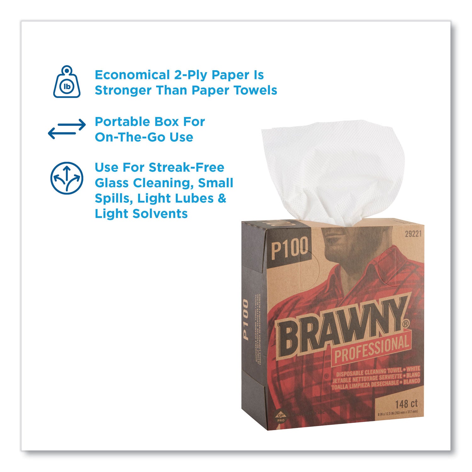 12.50" Length x 8" Width - Absorbent, Strong, Streak-free, Durable - White - 148/Box - 20 / Carton