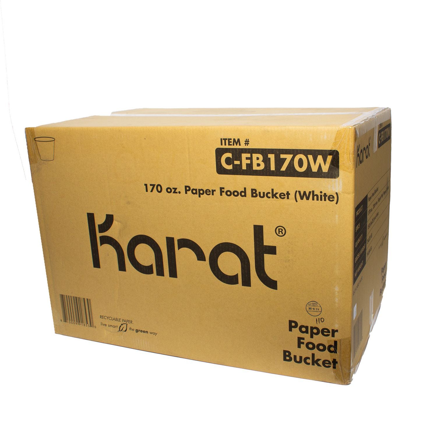 Food Bucket, 170 oz, 8.9" Diameter x 8.36" h, White, Paper, 150/Carton