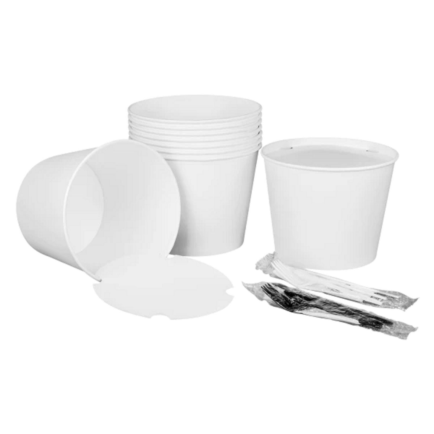 Food Bucket with Lid, 130 oz, 8.46" Diameter x 6.6" h, White, Paper, 150/Carton