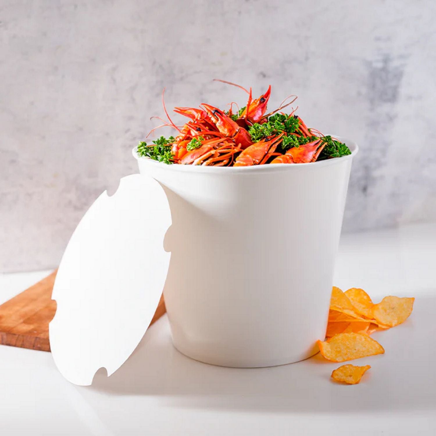 Food Bucket with Lid, 170 oz, 8.9" Diameter x 8.36" h, White, Paper, 150/Carton