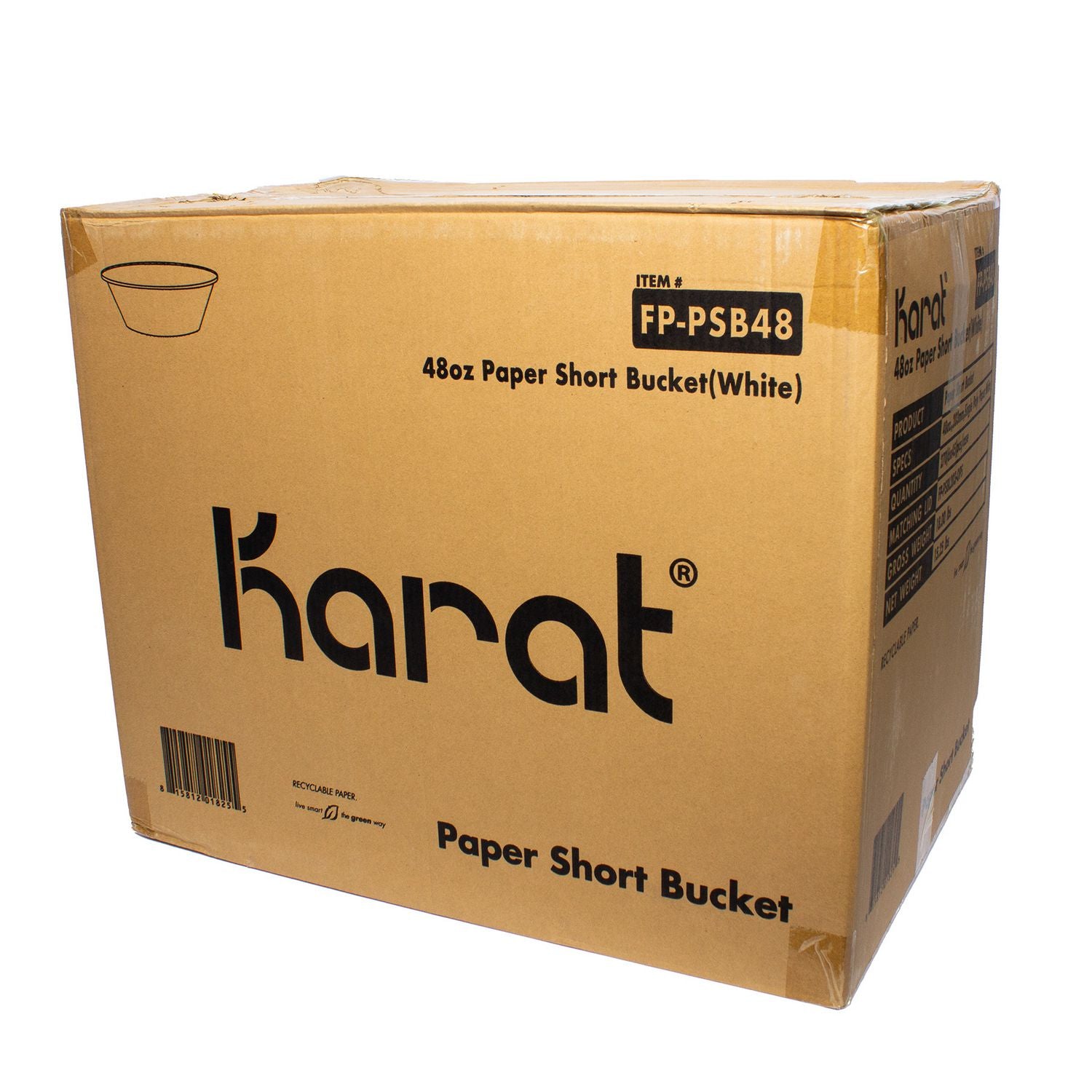 Food Bucket, 48 oz, 7.99" Diameter x 2.4" h, White, Paper, 270/Carton