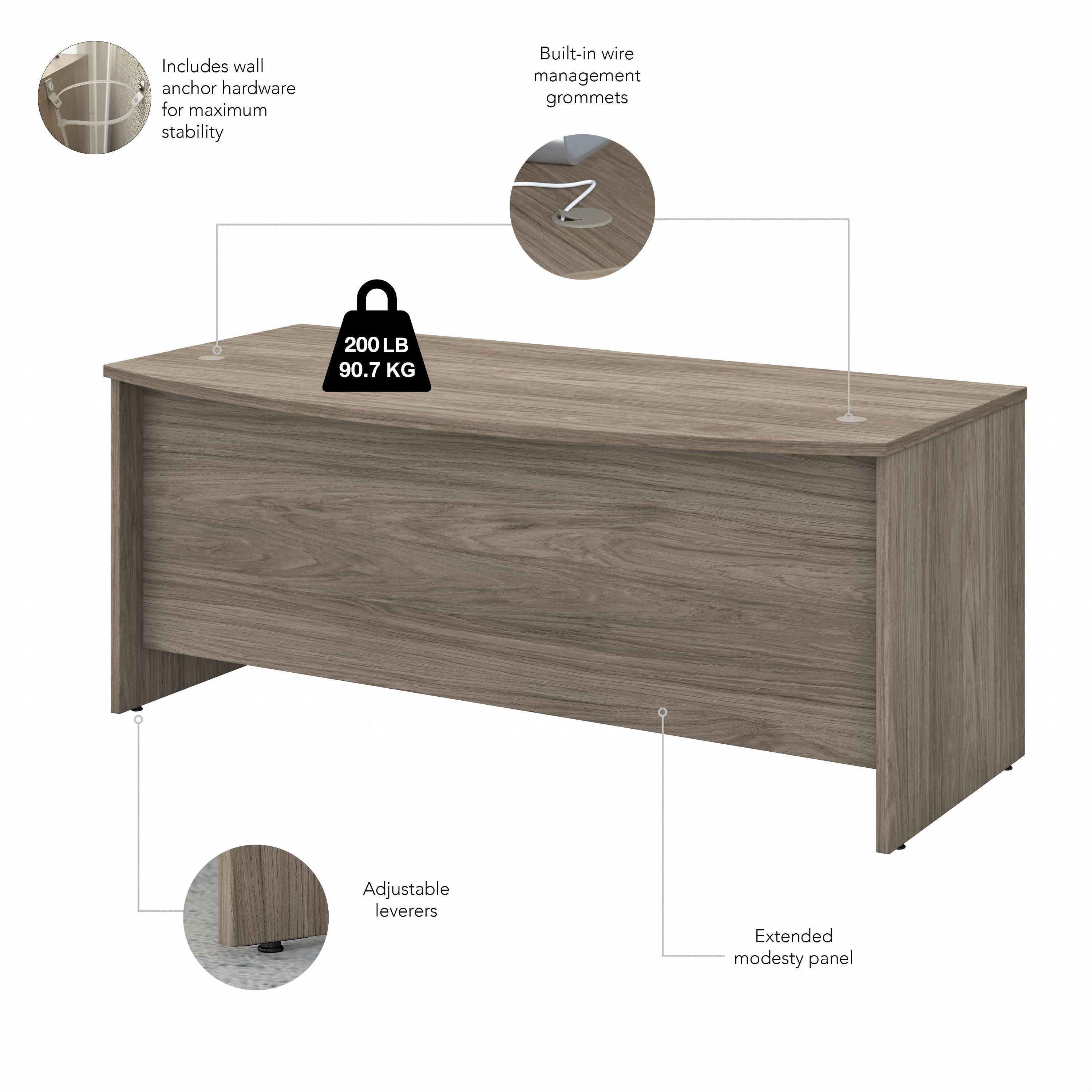 Bush Business Furniture Studio C 72W x 36D Bow Front Desk in Modern Hickory - 71.02" Width x 35.43" Depth x 29.84" Height