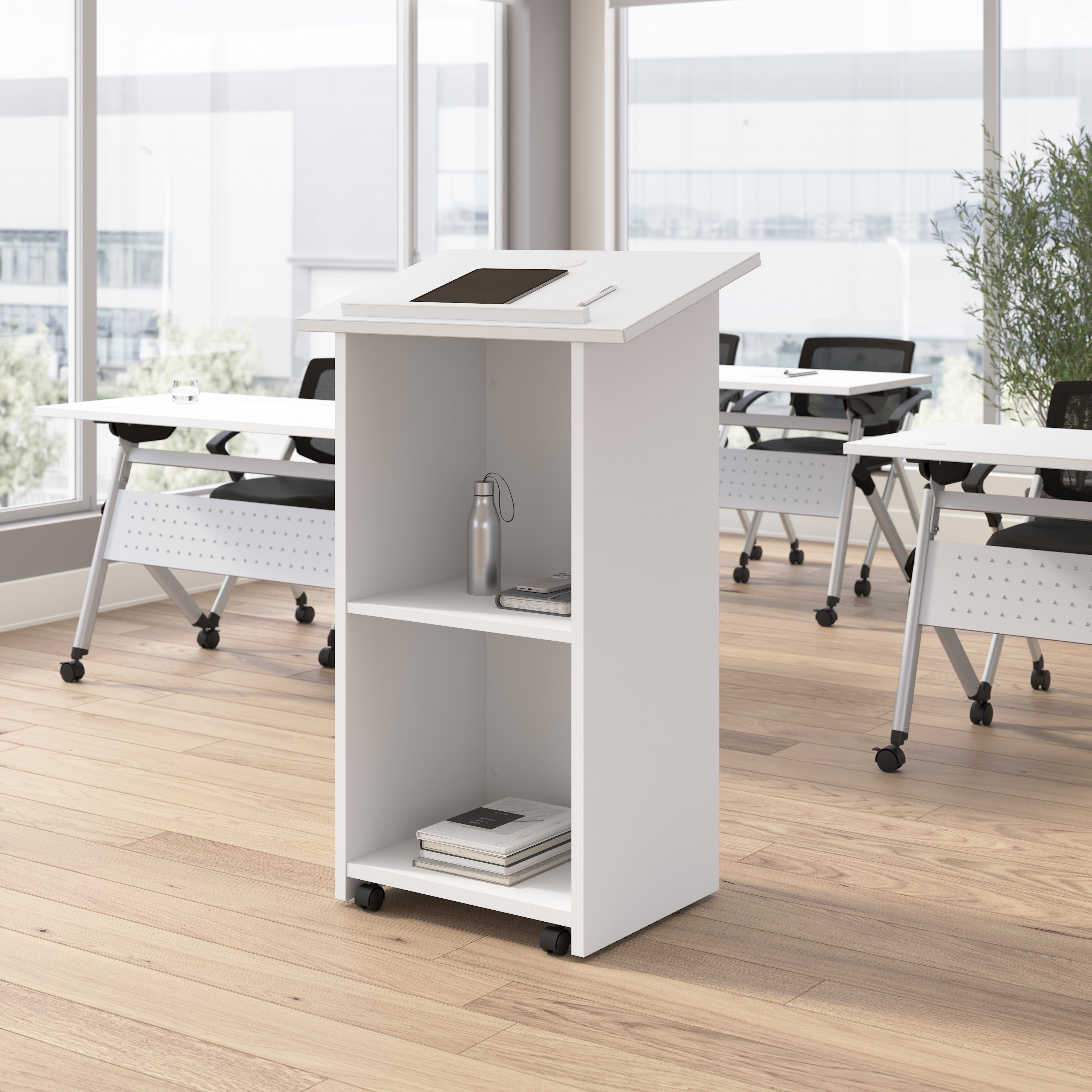 Bush Business Furniture Envision Stand Up Lectern in White - 28.5" Width x 18.39" Depth x 47.17" Height