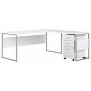 Bush Business Furniture Hybrid 72W x 30D L Shaped Table Desk with Mobile File Cabinet in White - 71.02" Width x 71.34" Depth x 29.91" Height