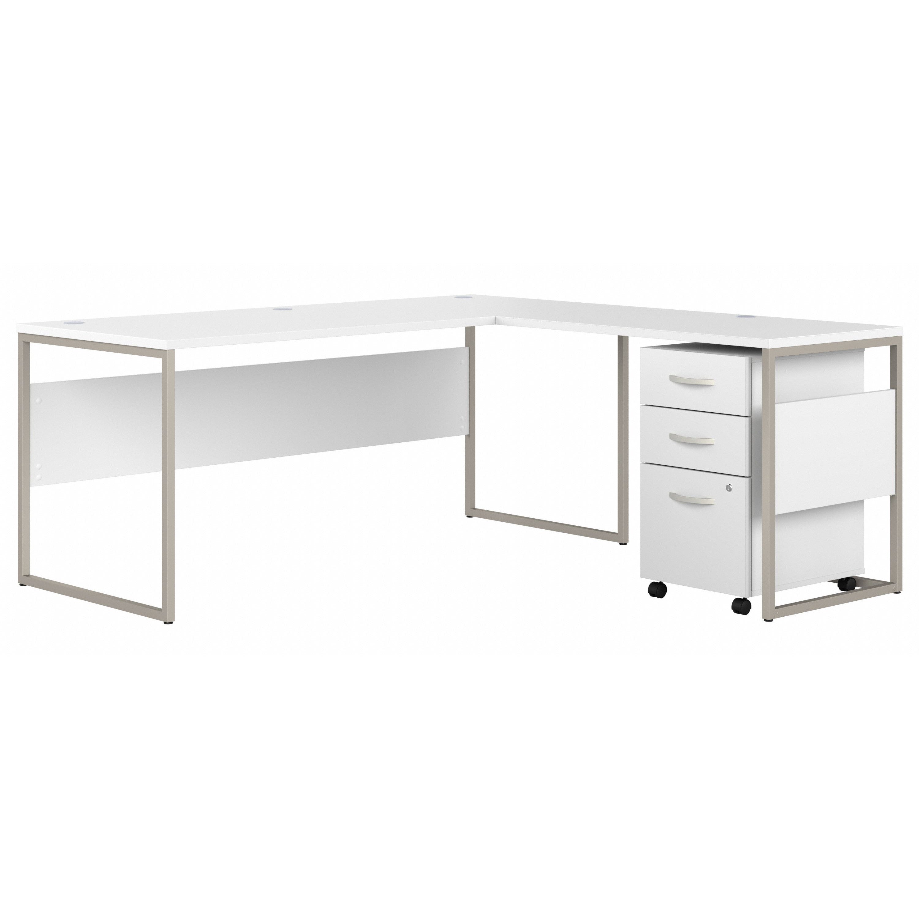 Bush Business Furniture Hybrid 72W x 30D L Shaped Table Desk with Mobile File Cabinet in White - 71.02" Width x 71.34" Depth x 29.91" Height