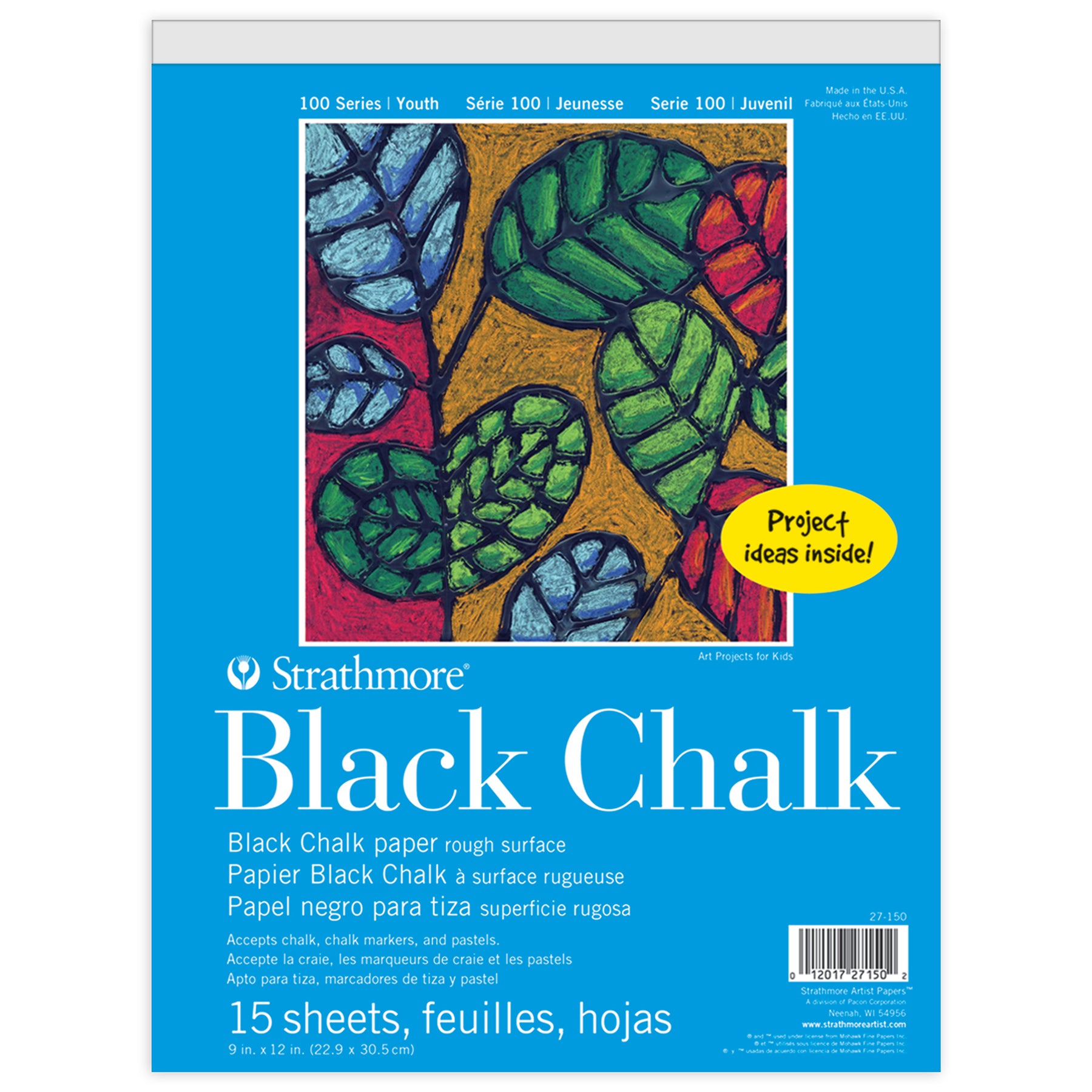Strathmore 100 Series Black Chalk Paper Pad, Tape Binding, 15 Sheet, 9x12 inch, 1 Count