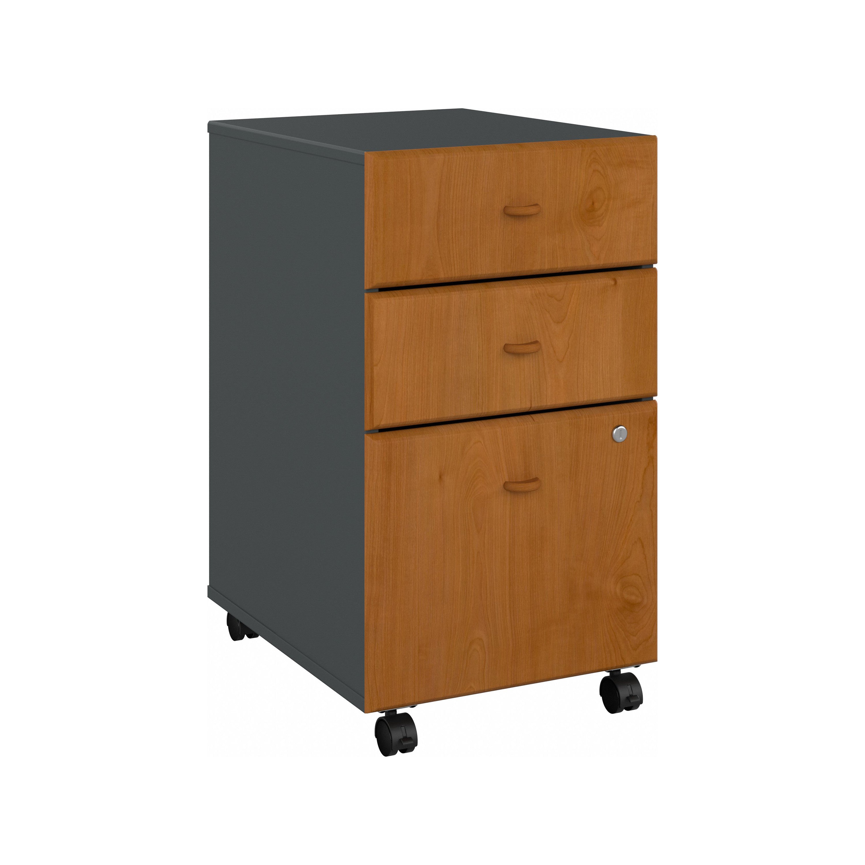 Bush Business Furniture Series A 3 Drawer Mobile File Cabinet in Natural Cherry and Slate - 15.71" Width x 20.2" Depth x 27.79" Height