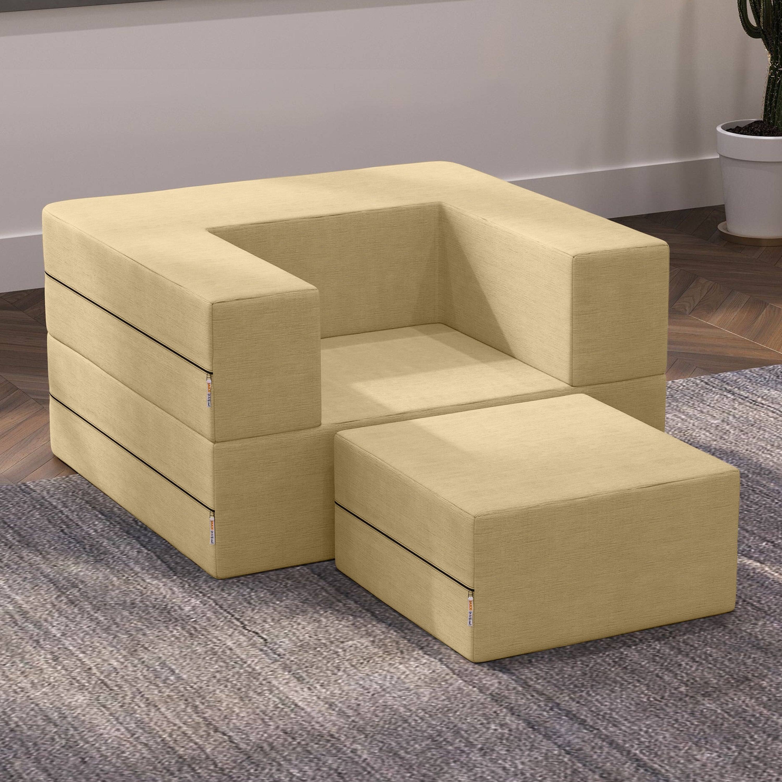 Jaxx Zipline Convertible Sleeper Futon Chair & Ottoman with Machine-Washable Cover, Camel