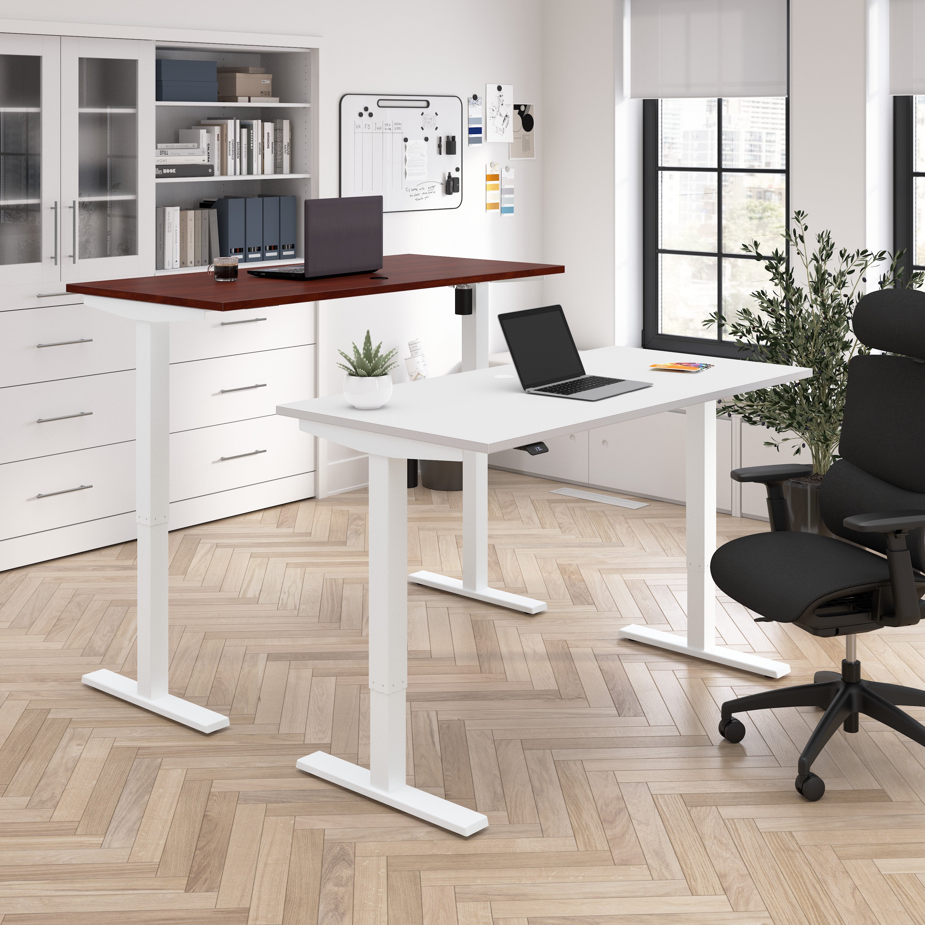 Bush Business Furniture Move 40 Series 48W x 24D Electric Height Adjustable Standing Desk in White with Black Base - 47.6" Width x 23.35" Depth x 28.17" Height