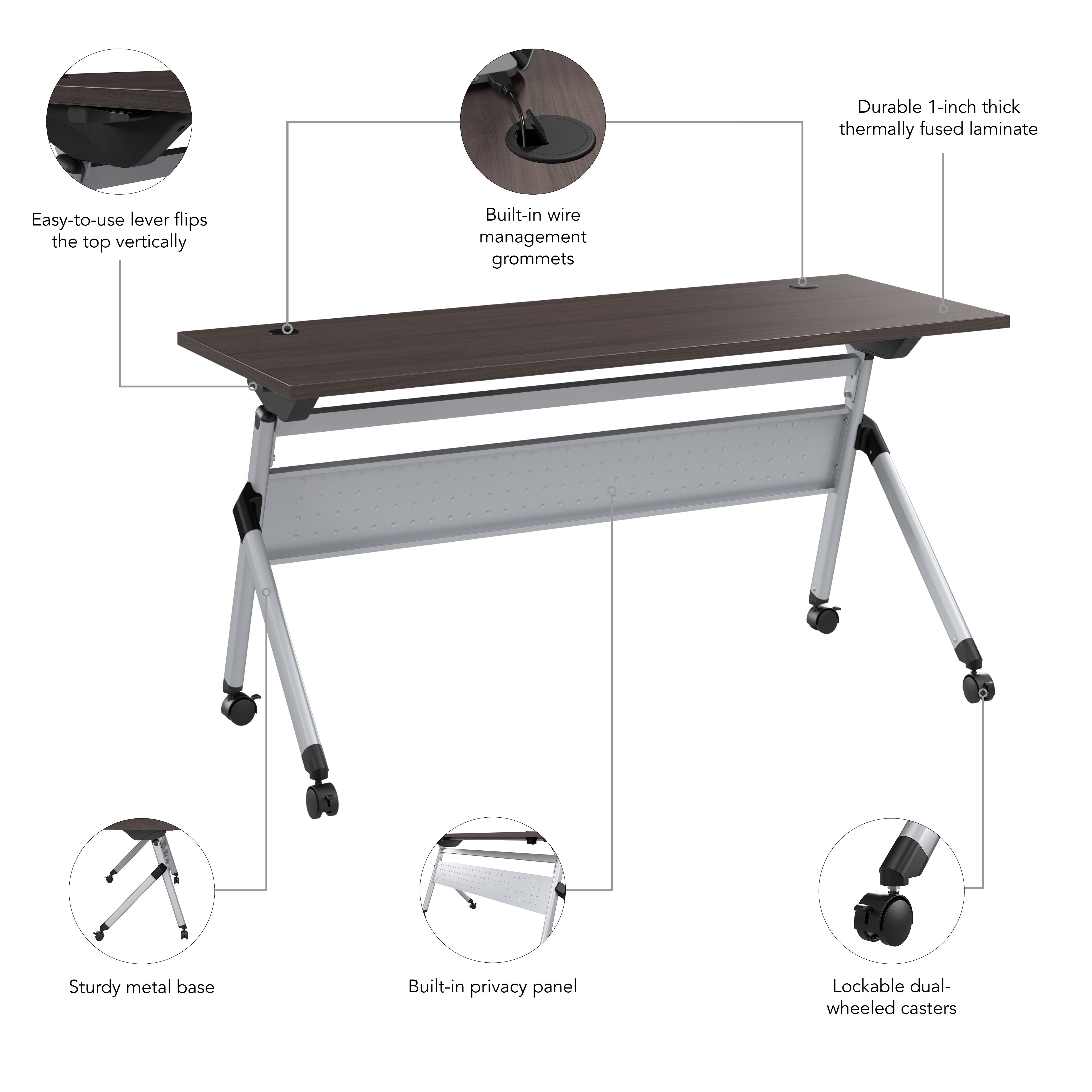 Bush Business Furniture Envision 60W Folding Training Table in Storm Gray - 59.45" Width x 23.54" Depth x 29.62" Height