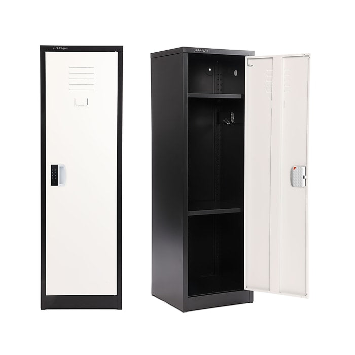 48" H x 15" W Steel Single Tier Storage Locker with Digital Lock, Black and White