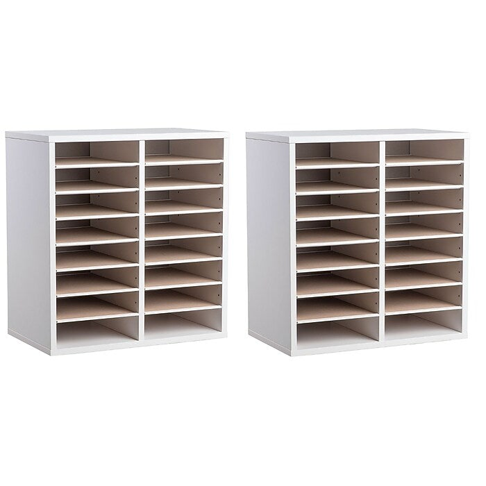 Wood Adjustable 16 Compartment Literature Organizer, White 2 Pack