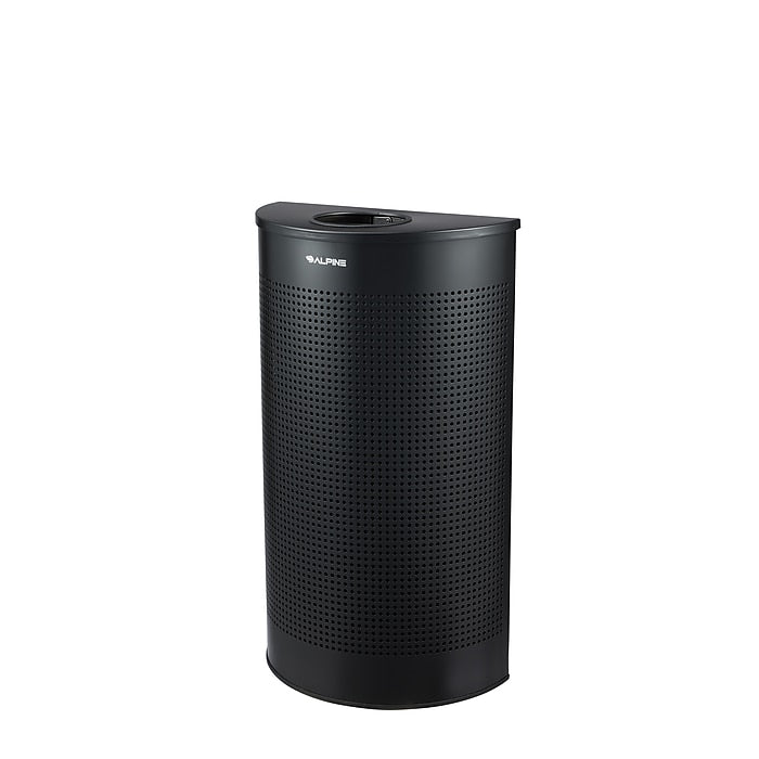 12 Gallon Black Perforated Metal Half Round Decorative Waste Receptacle