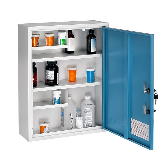 21 in. H x 16 in. W x 6 in. D Large Dual Lock Surface-Mount Medical Security Cabinet in Blue
