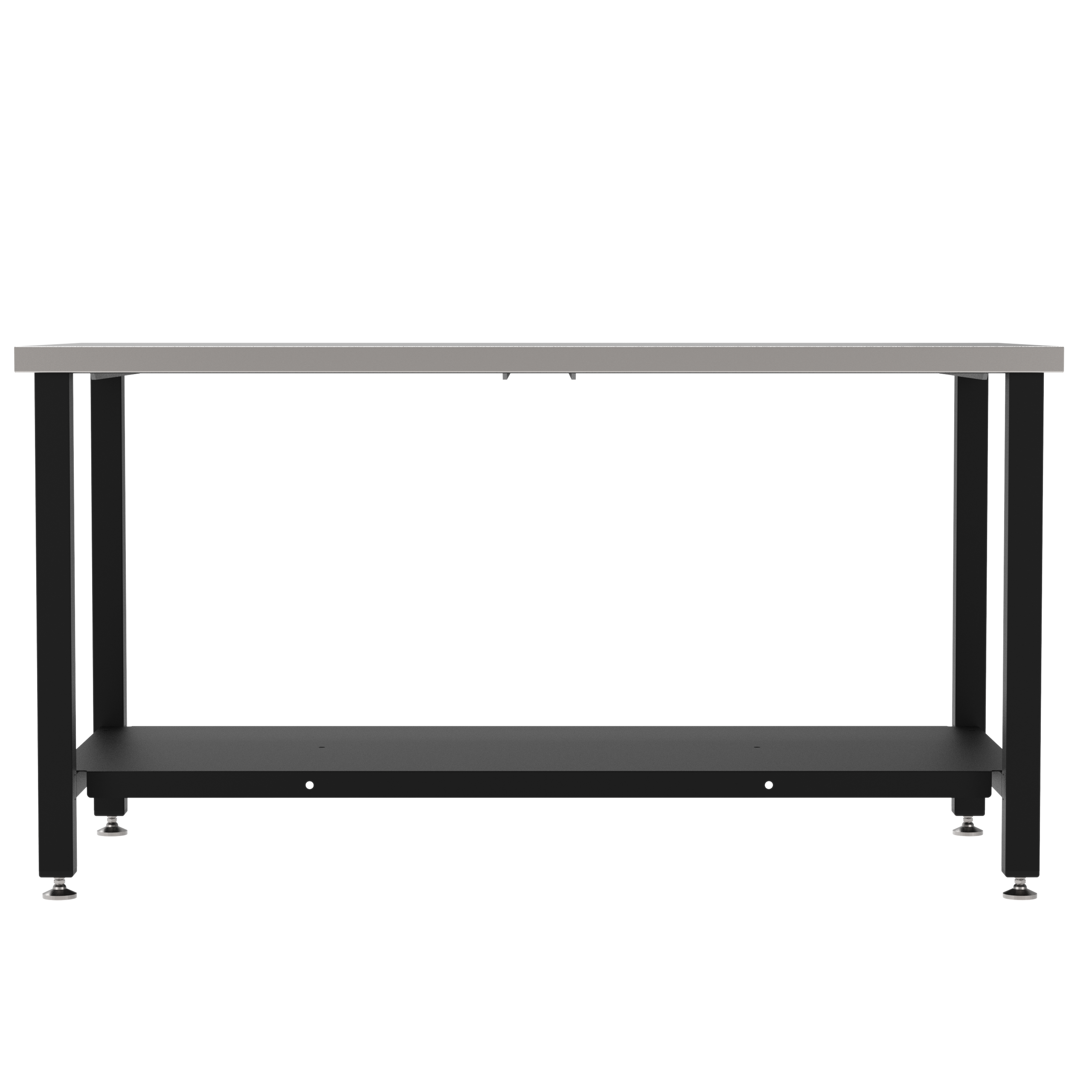 Fabrication Prep Table Fixed Height 36"H X 60"W X 30"D  Carbon Steel Top, Four Leg Frame Powder Coated Black, Lower Shelf Powder Coated Black, Self Leveling Feet