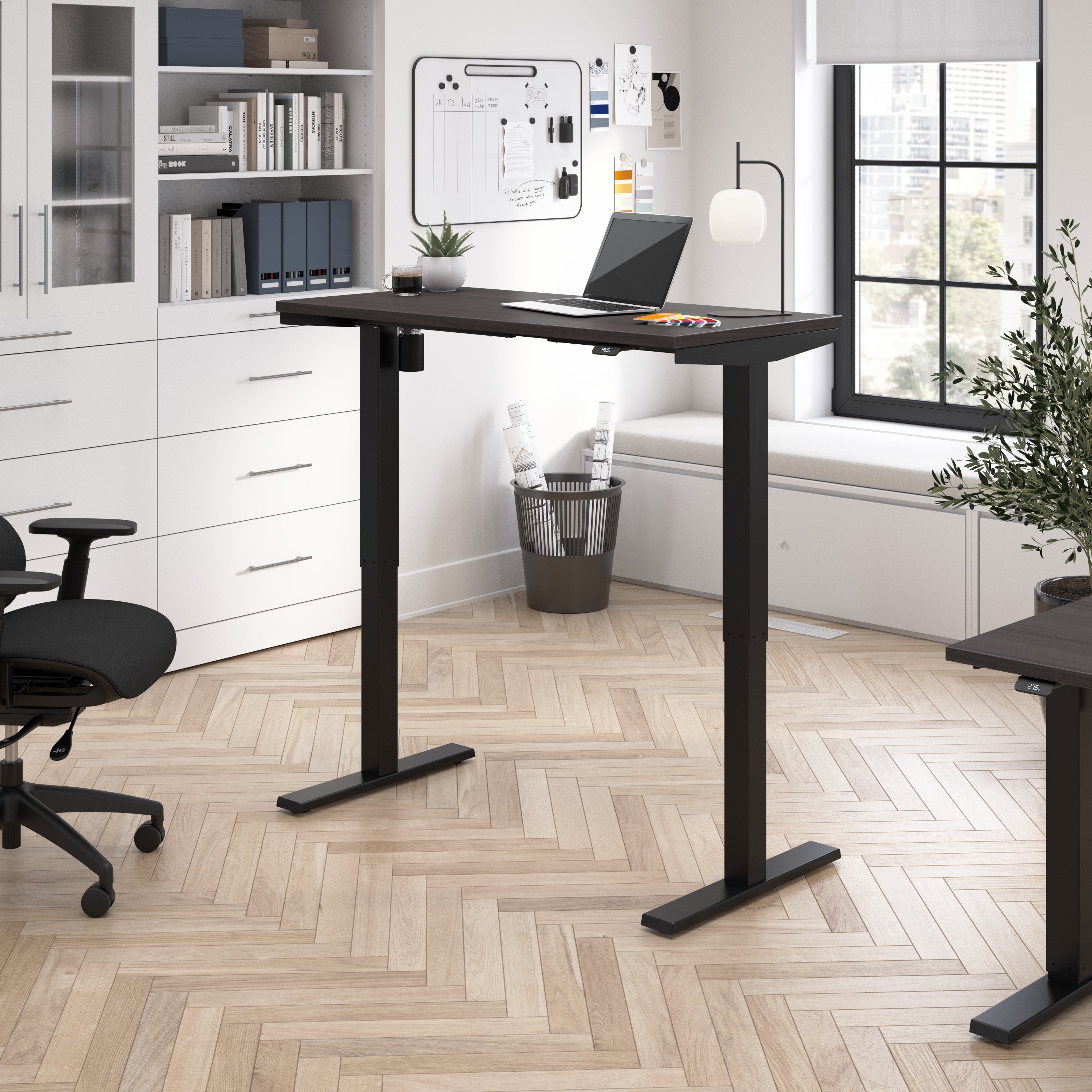 Bush Business Furniture Move 40 Series 48W x 24D Electric Height Adjustable Standing Desk in Storm Gray with Black Base - 47.6" Width x 23.35" Depth x 28.17" Height