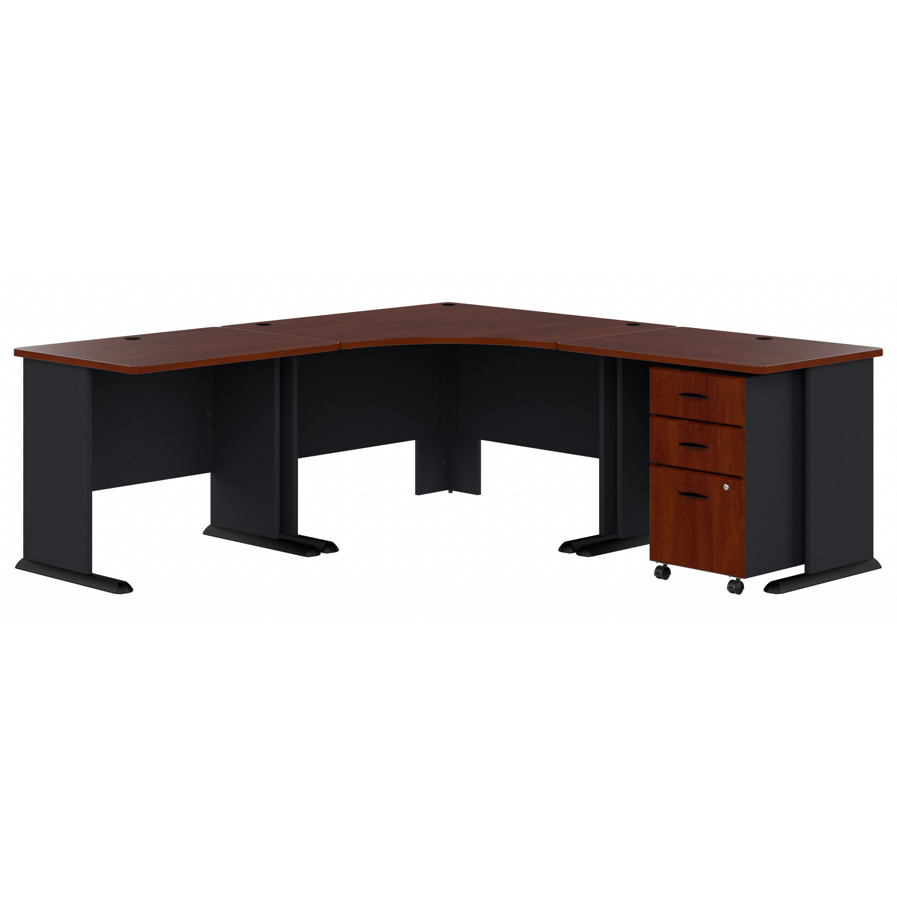 Bush Business Furniture Series A 84W x 84D Corner Desk with Mobile File Cabinet in Hansen Cherry and Galaxy - 82.76" Width x 82.76" Depth x 29.66" Height
