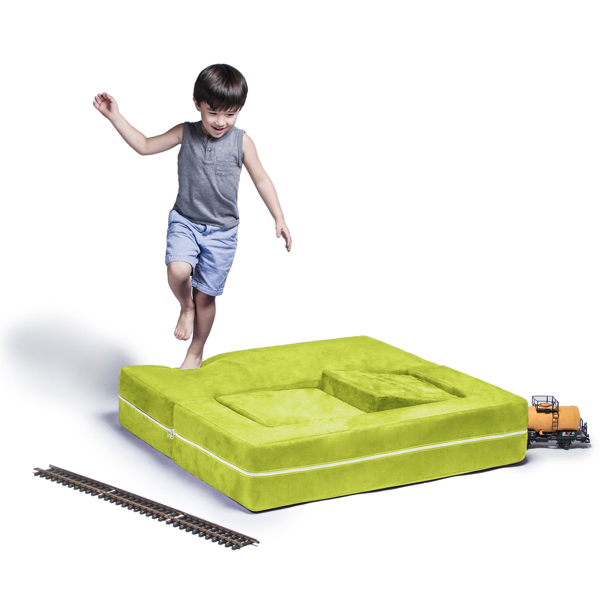 Jaxx Zipline Kids Modular Loveseat & Ottomans/Fold Out Lounger, Lime
