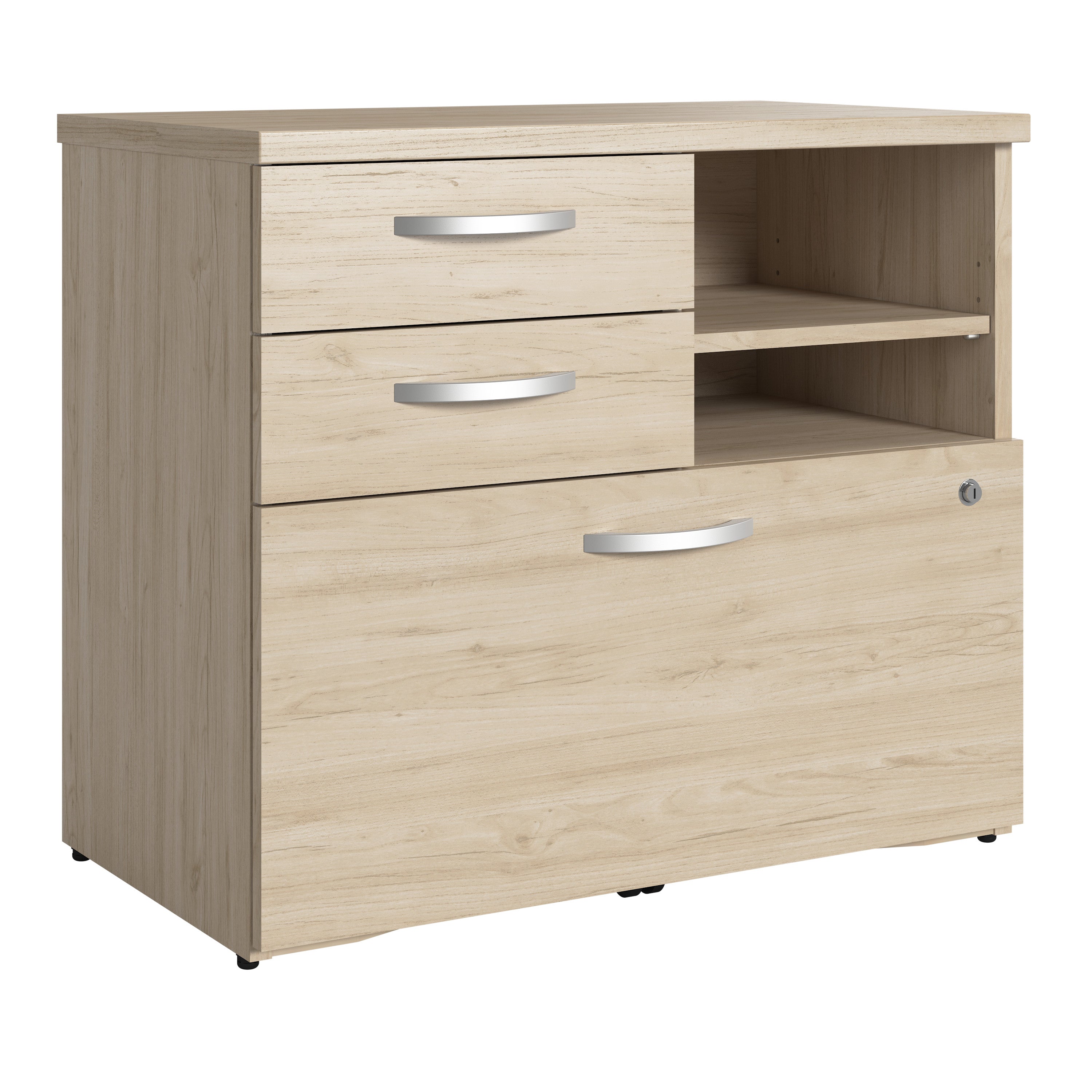 Bush Business Furniture Studio C Office Storage Cabinet with Drawers and Shelves in Natural Elm - 29.72" Width x 16.93" Depth x 25.98" Height