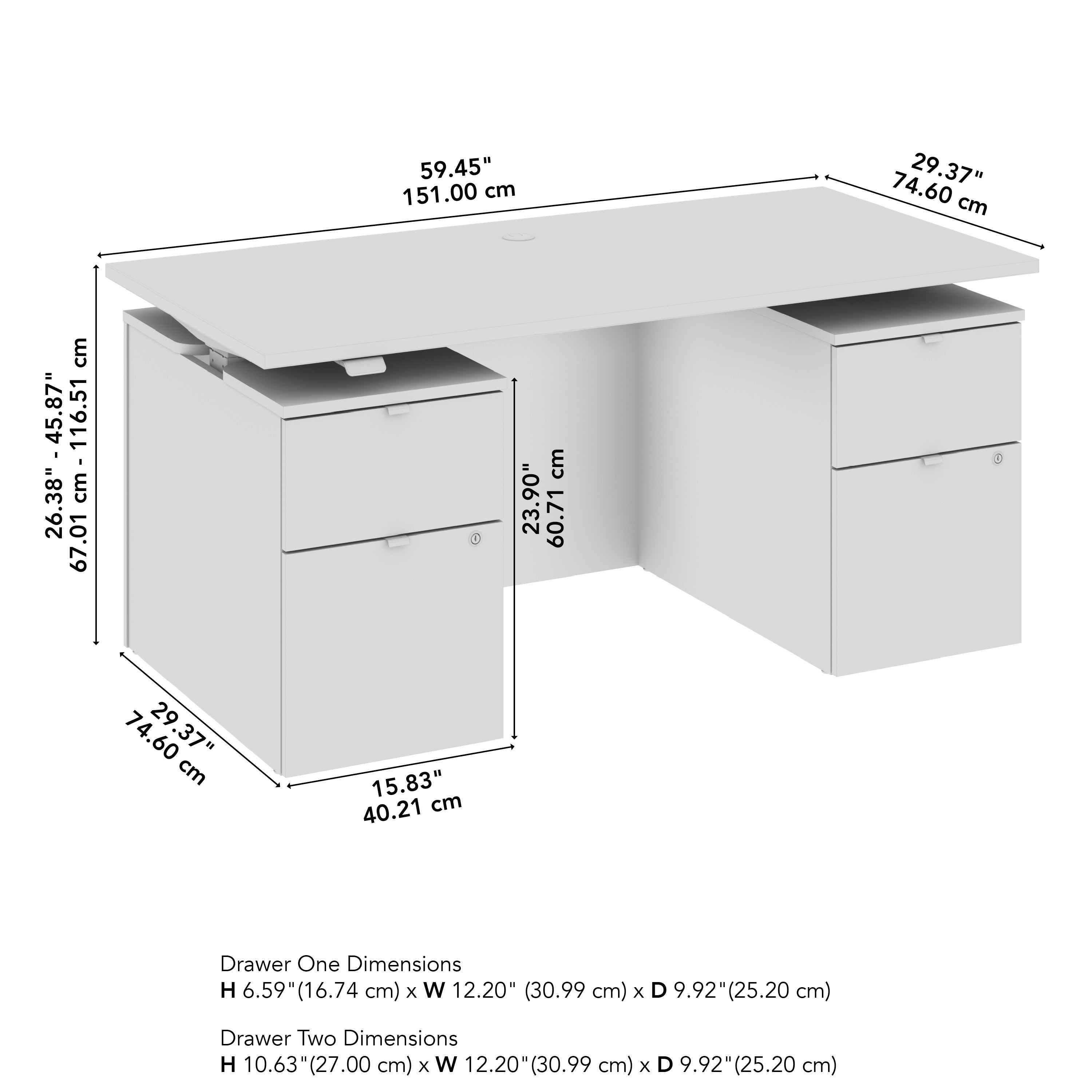 Bush Business Furniture Stratus&nbsp;60W x&nbsp;30D Electric Standing Desk with Drawers and Modesty Panel in Platinum Gray with Metallic Gray Base - 59.45" Width x 29.37" Depth x 27.44" Height