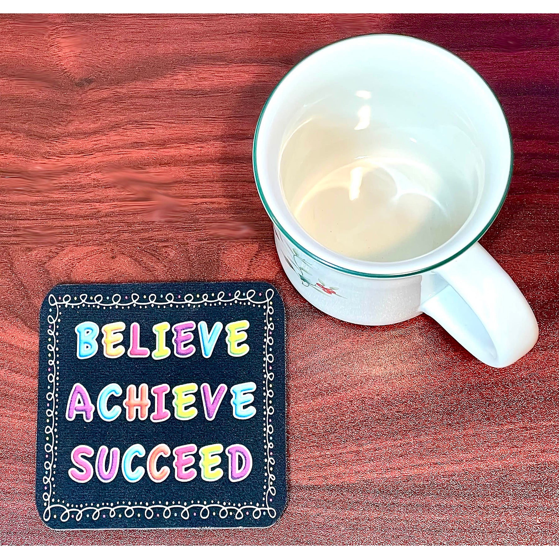 The Original Fun Mat® Computer Desk Mats, Set of 3, (1) Mouse Pad, (1) Keyboard Wrist Pad, (1) Coaster, Believe, Achieve, Succeed, Chalk Loops
