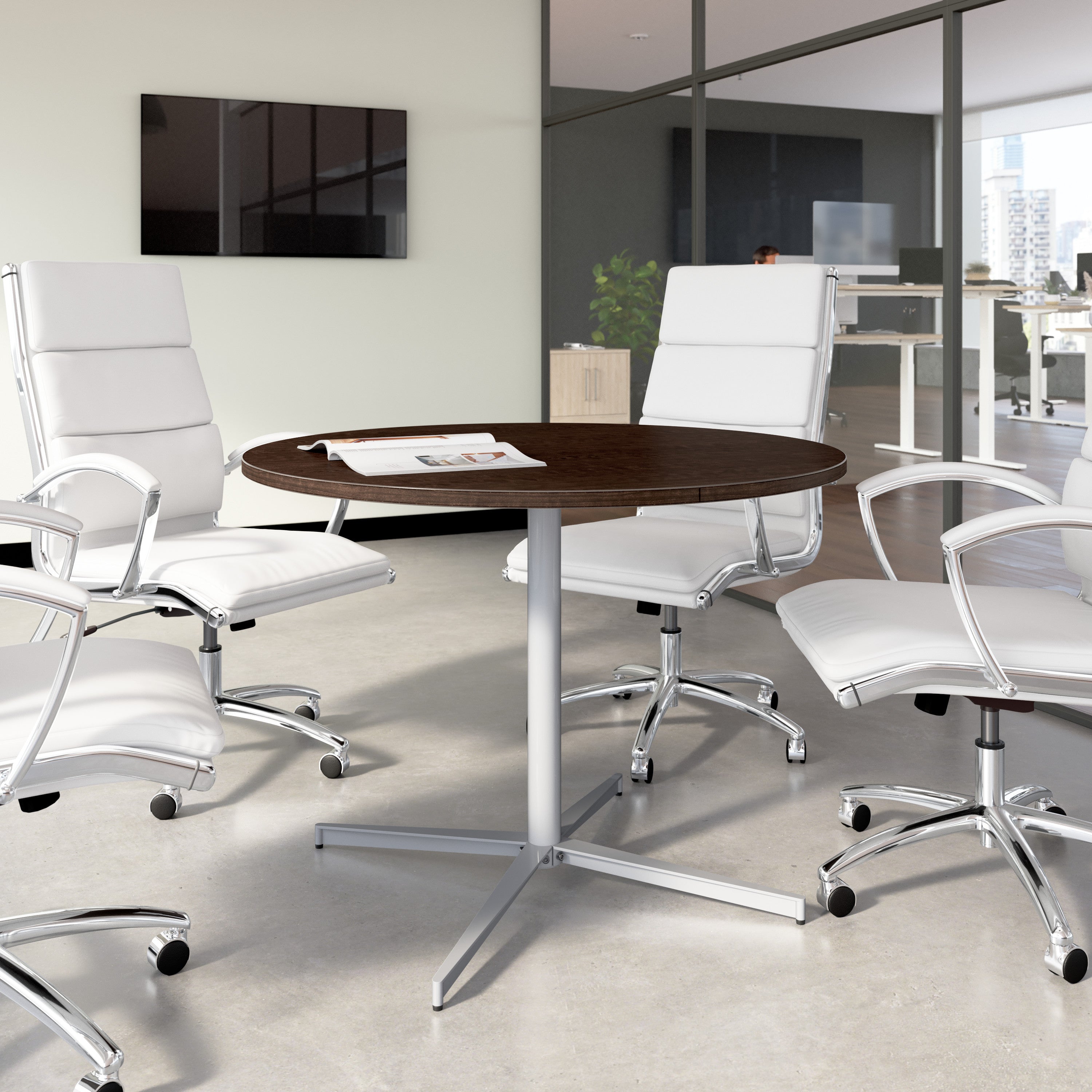 Bush Business Furniture 42-inch Round Conference Table with Metal Base in Mocha Cherry - 41.38" Width x 41.38" Depth x 30.33" Height