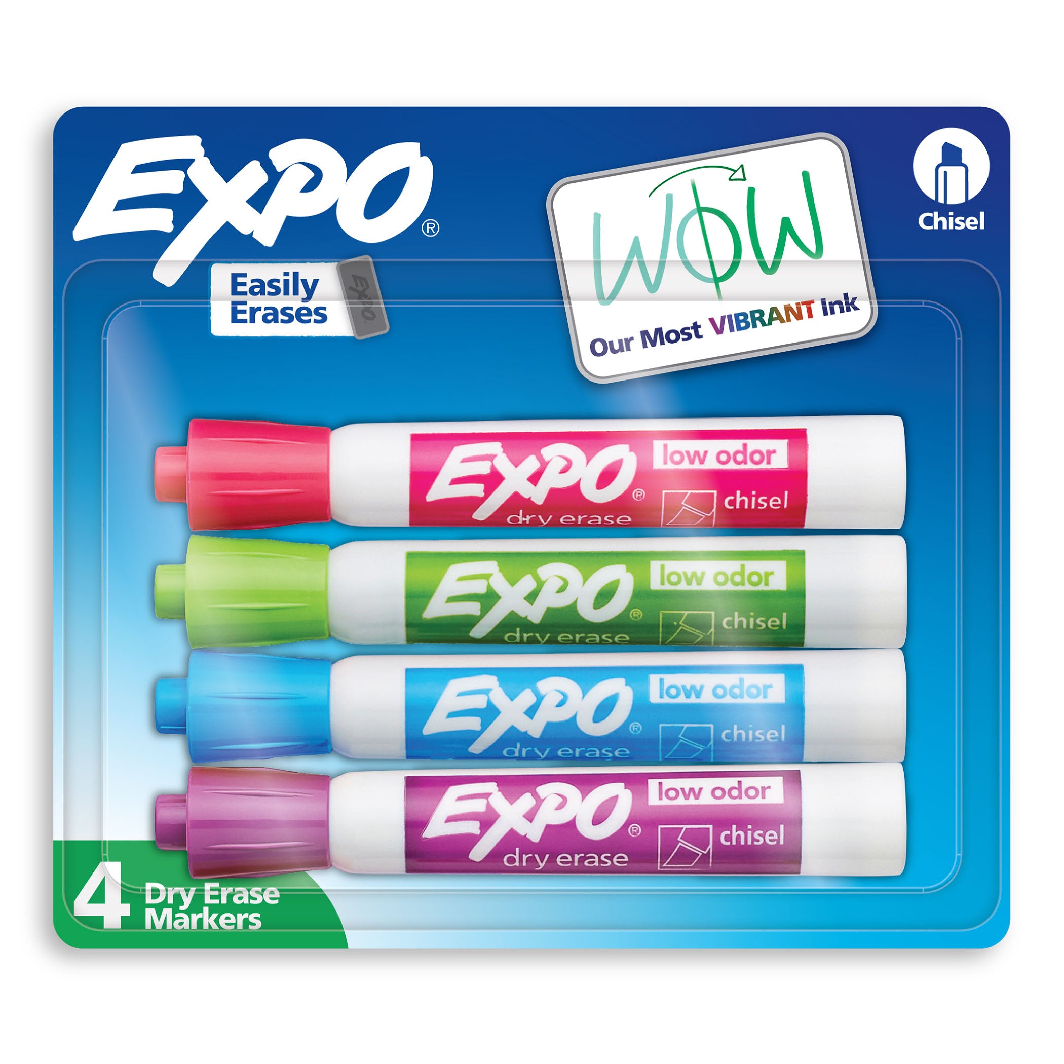Dry Erase Markers, Low Odor Ink, Assorted Tropical Colors, Chisel Tip, 4 Count