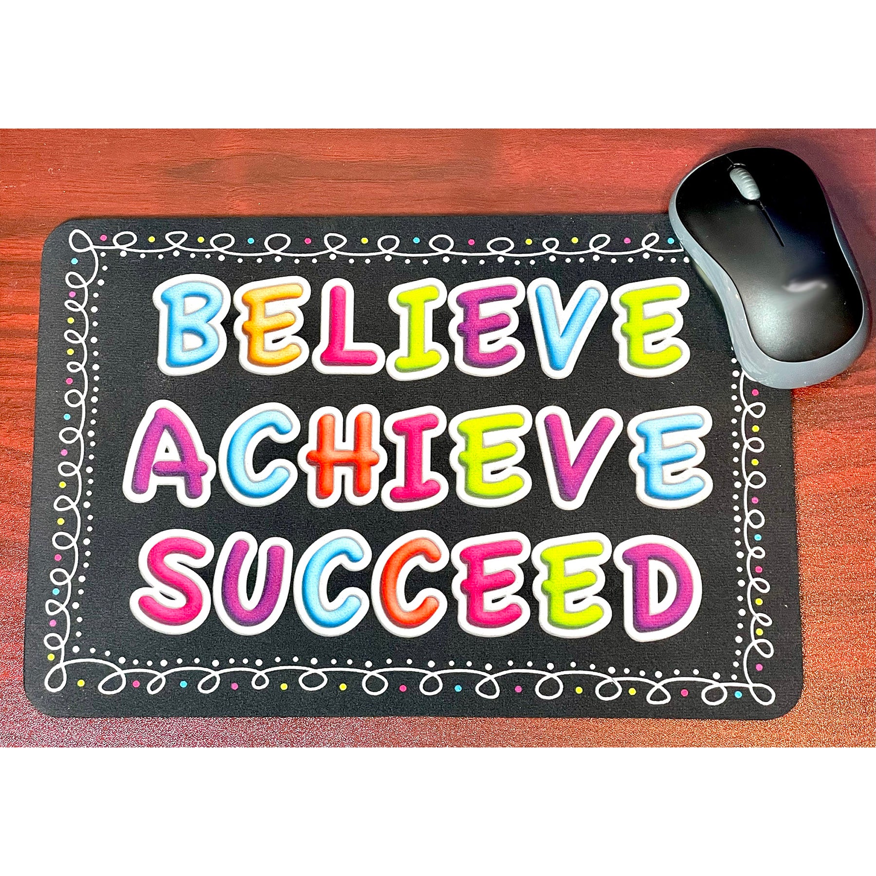 The Original Fun Mat® Computer Desk Mats, Set of 3, (1) Mouse Pad, (1) Keyboard Wrist Pad, (1) Coaster, Believe, Achieve, Succeed, Chalk Loops