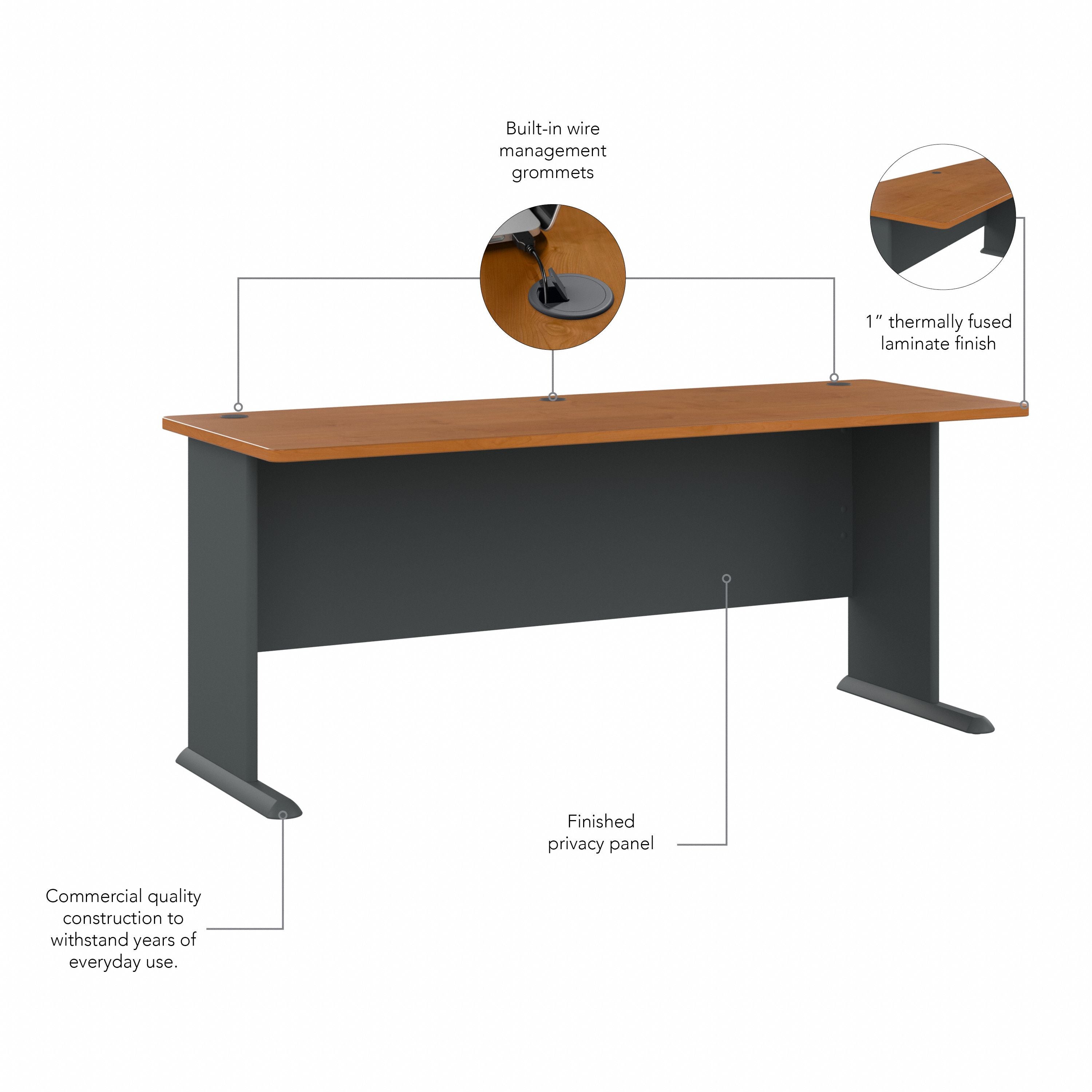 Bush Business Furniture Series A 72W Desk in Natural Cherry and Slate - 71.54" Width x 26.81" Depth x 29.66" Height
