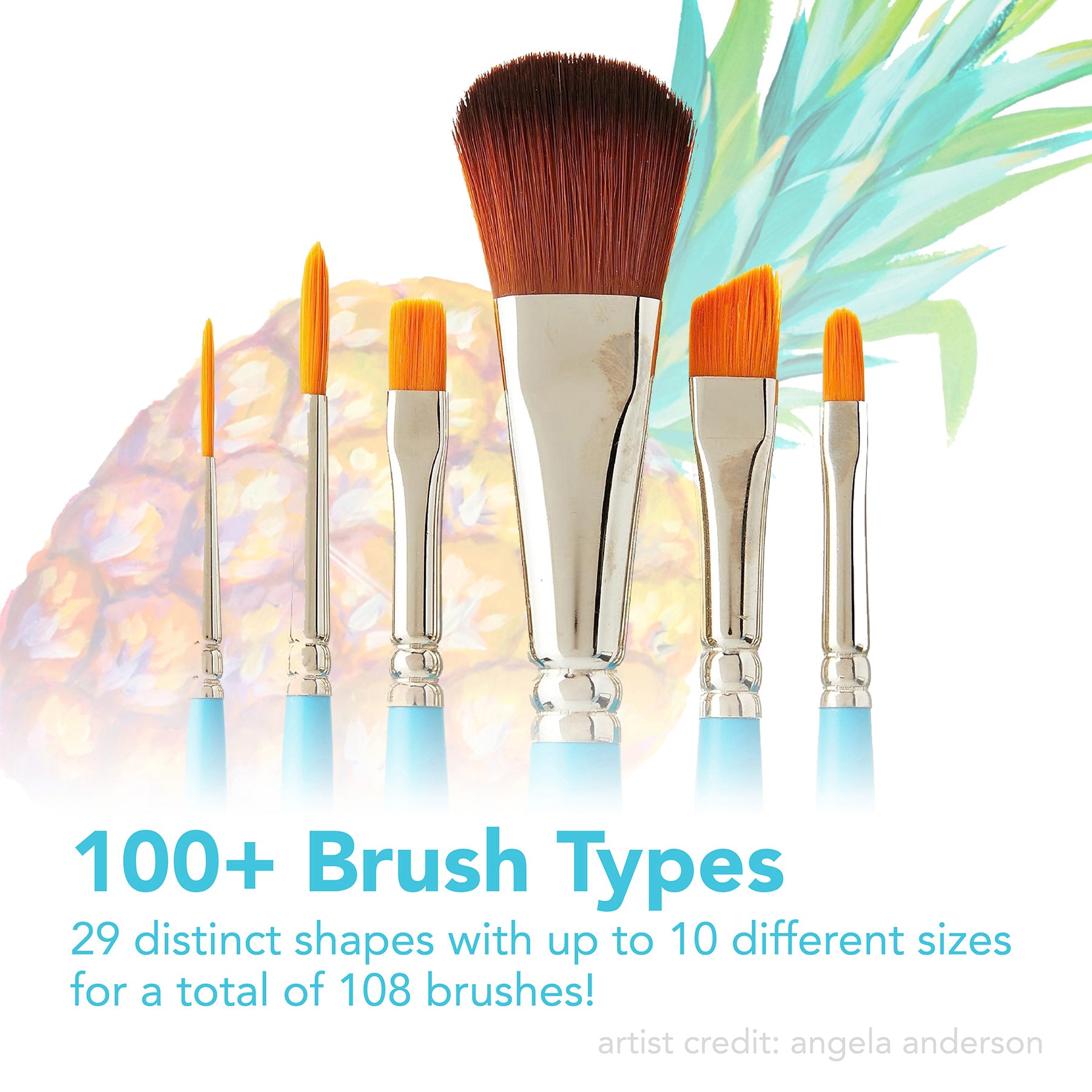 Select Artiste Brush Set No. 20, Synthetic Bristles, Short Handle Mixed Media Paintbrush, Jewel Blue, 6 Pieces