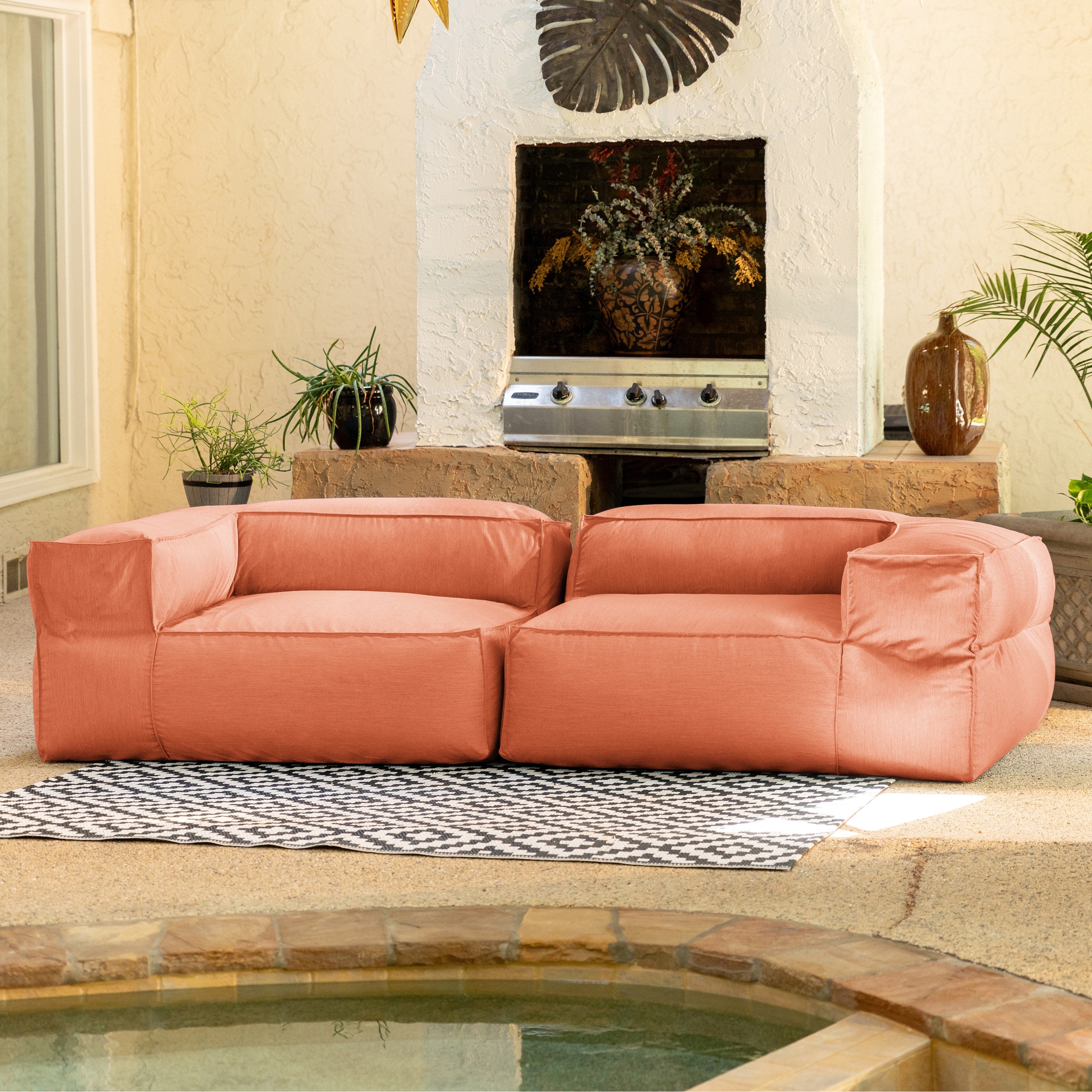 Baya Outdoor Modular Loveseat - Luxurious Soft Seating for Poolside or Hospitality, Coral