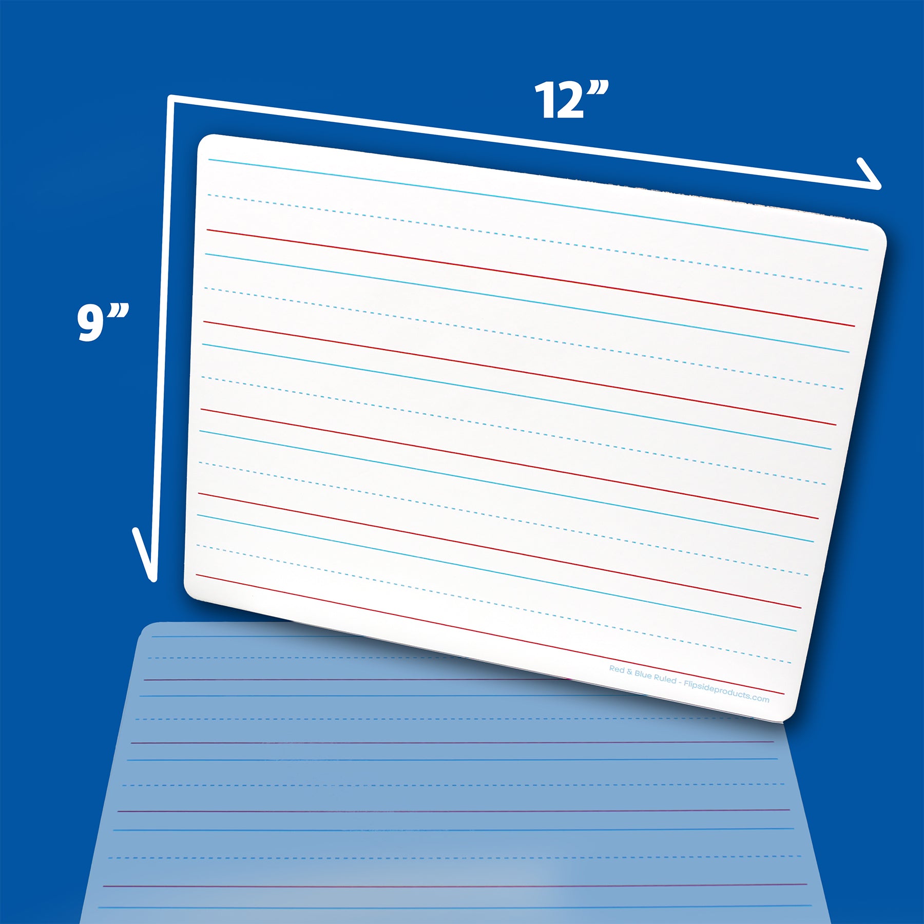 Red & Blue Ruled/Dry Erase Dual Sided Board + Pen + Student Eraser Set, 12 Sets