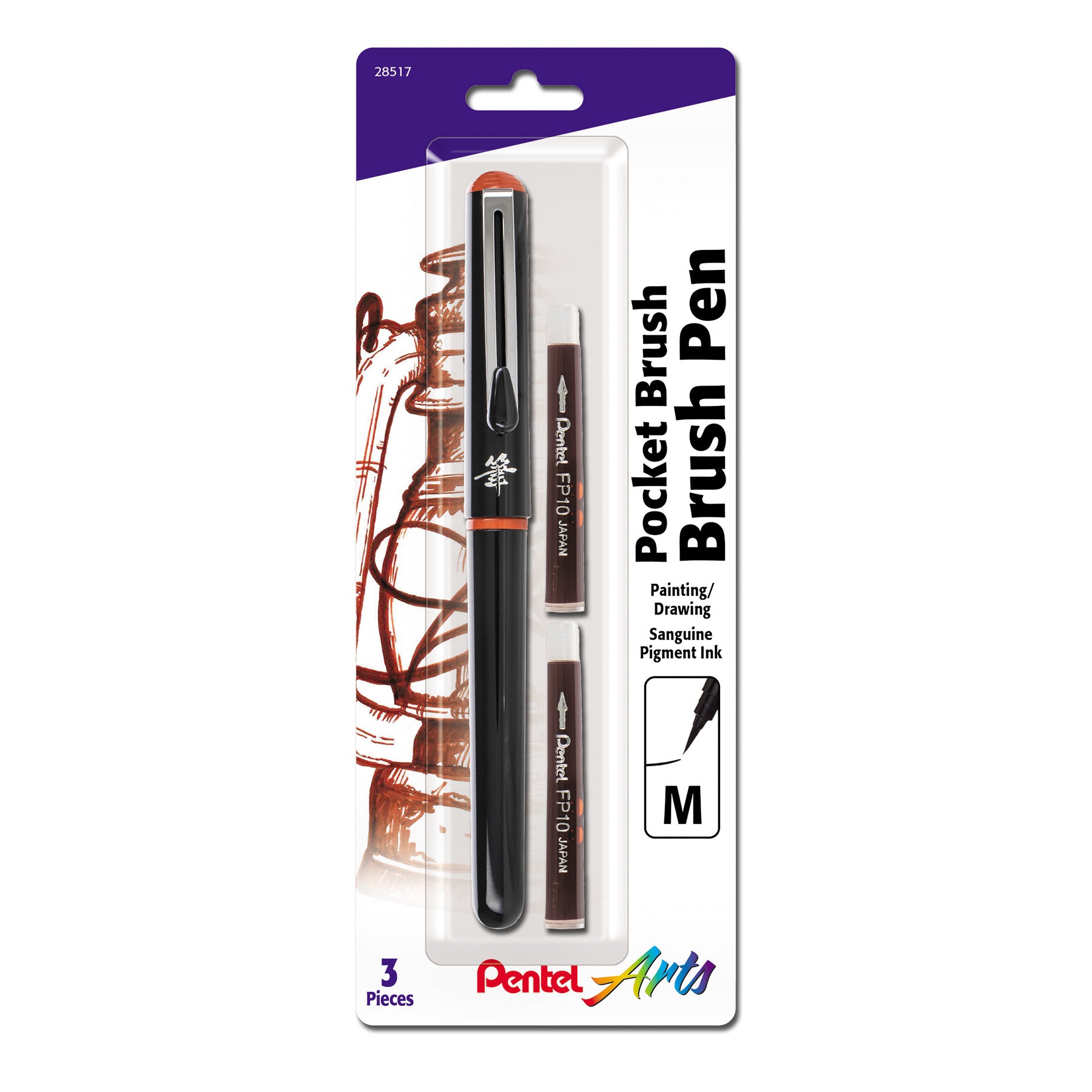 Pocket Brush Pen with 2 Sanguine Refills