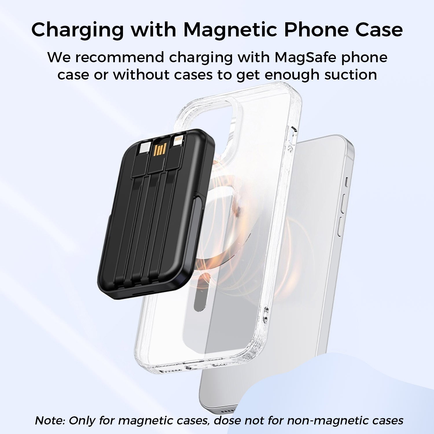 10,000mAh Magnetic Wireless Power Bank with Metal Stand + Built-in Cables, Black