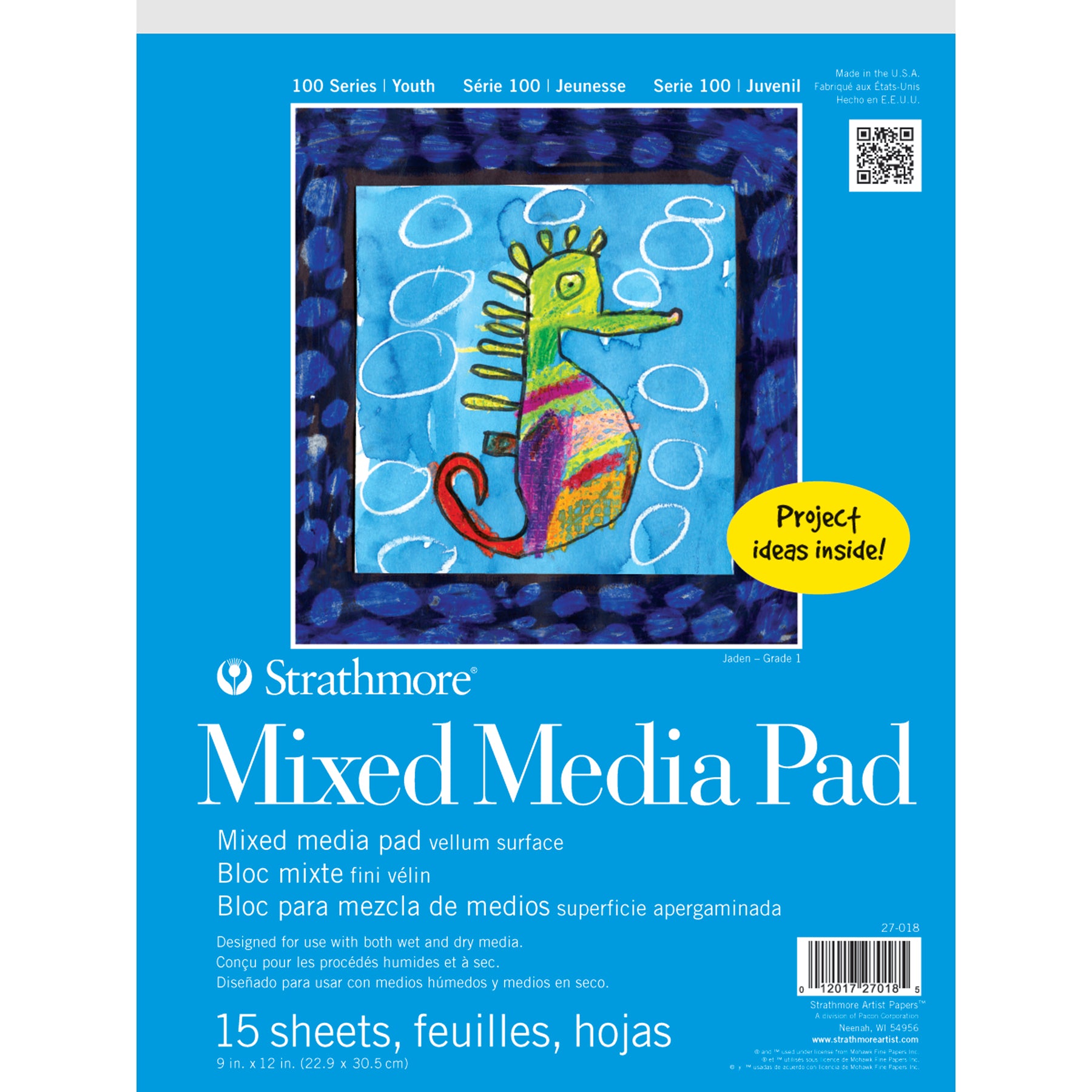 100 Series Mixed Media Pad, 15 Sheet, 9x12 inch, 1 Count