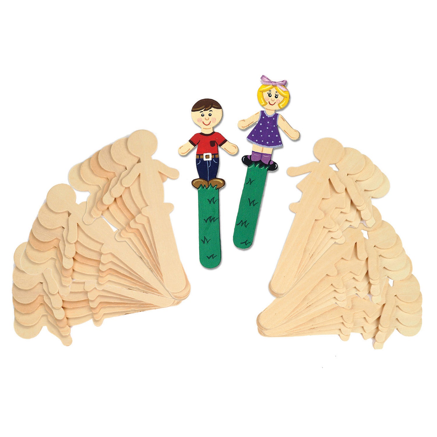 Natural Wood Craft Sticks, People, 5-1/2" Tall, 36 Pieces