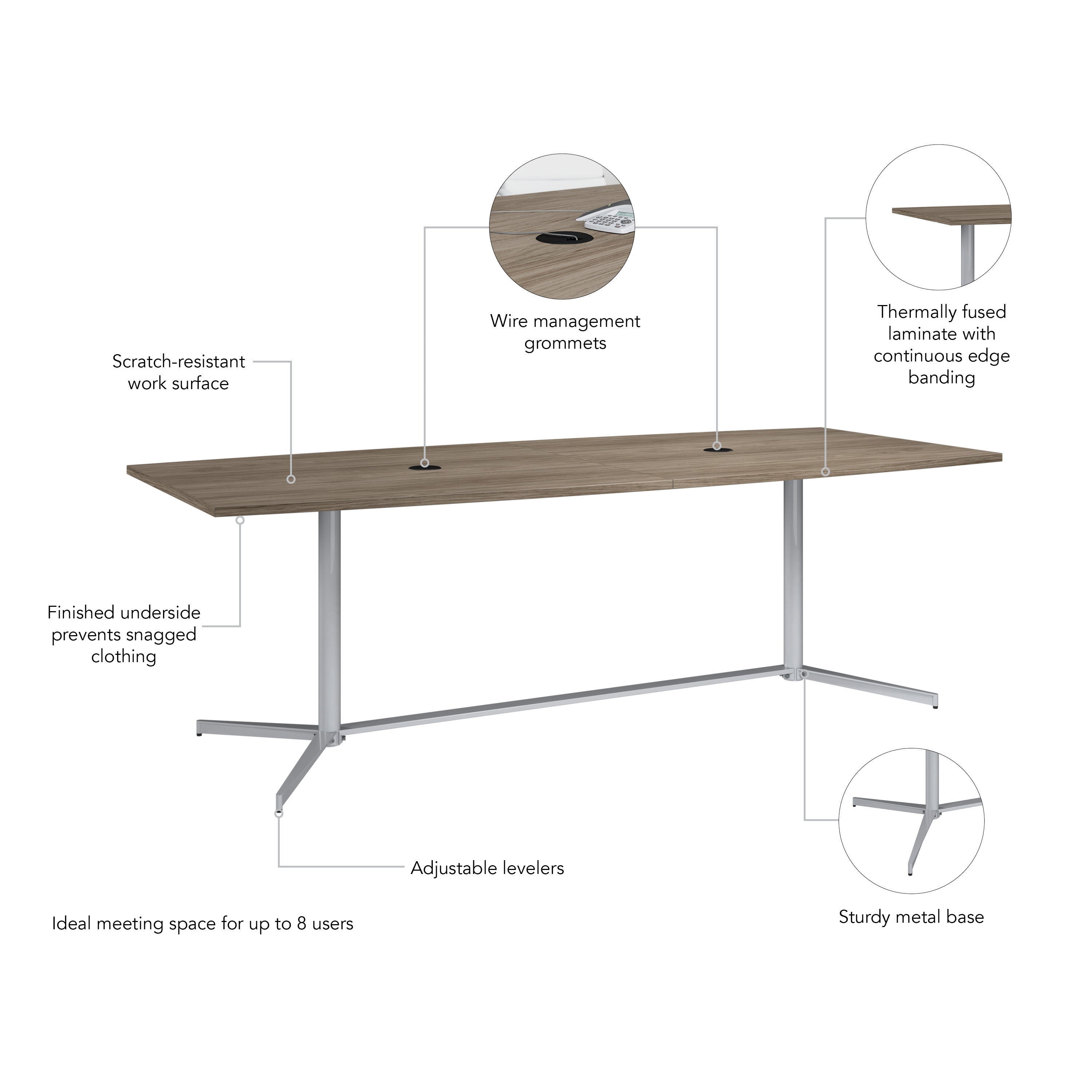 Bush Business Furniture 96-inch Office Conference Table with Metal Base in Modern Hickory - 95.19" Width x 42.00" Depth x 28.65" Height