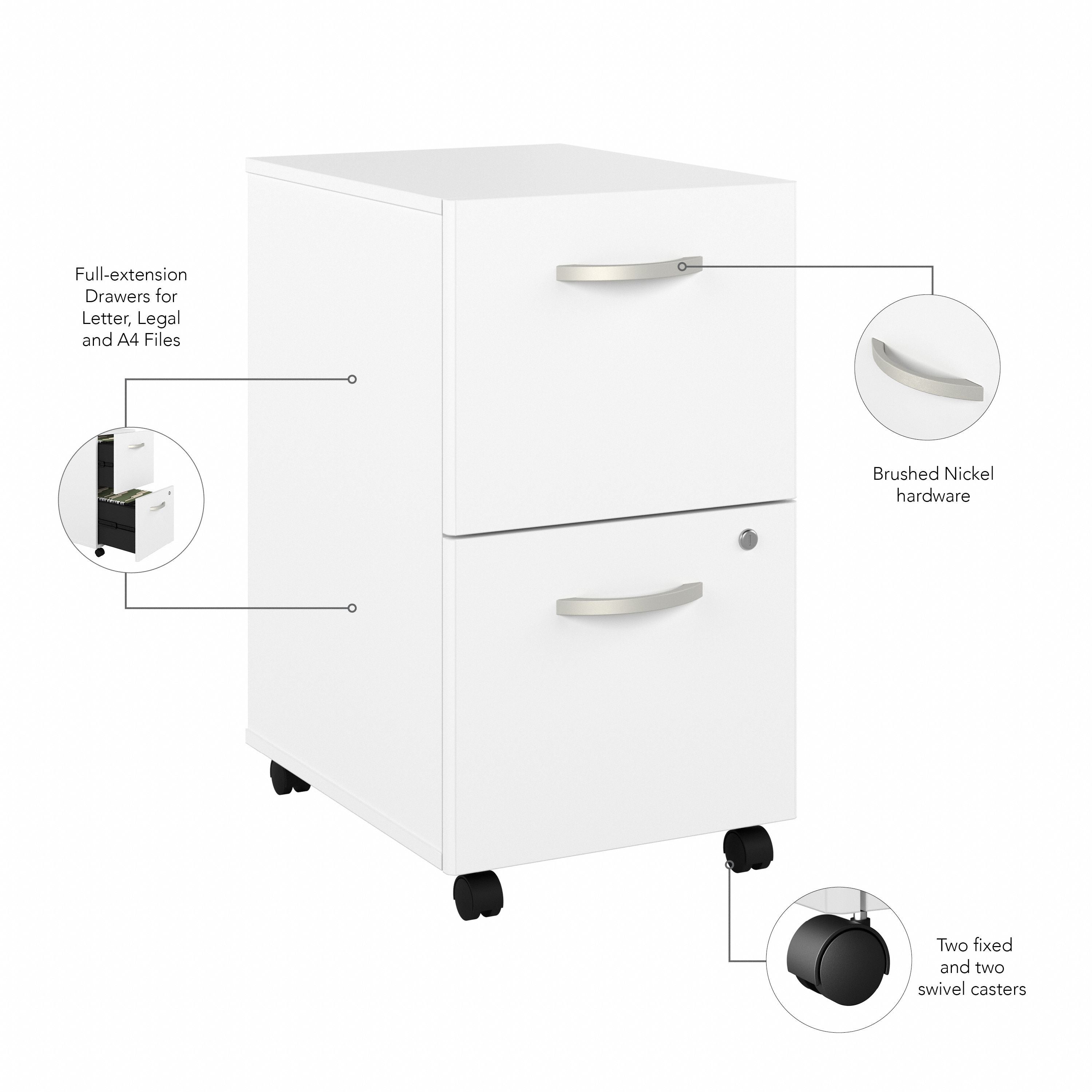 Bush Business Furniture Easy Office 2 Drawer Mobile File Cabinet in Pure White - Assembled - 15.71" Width x 20.16" Depth x 27.79" Height