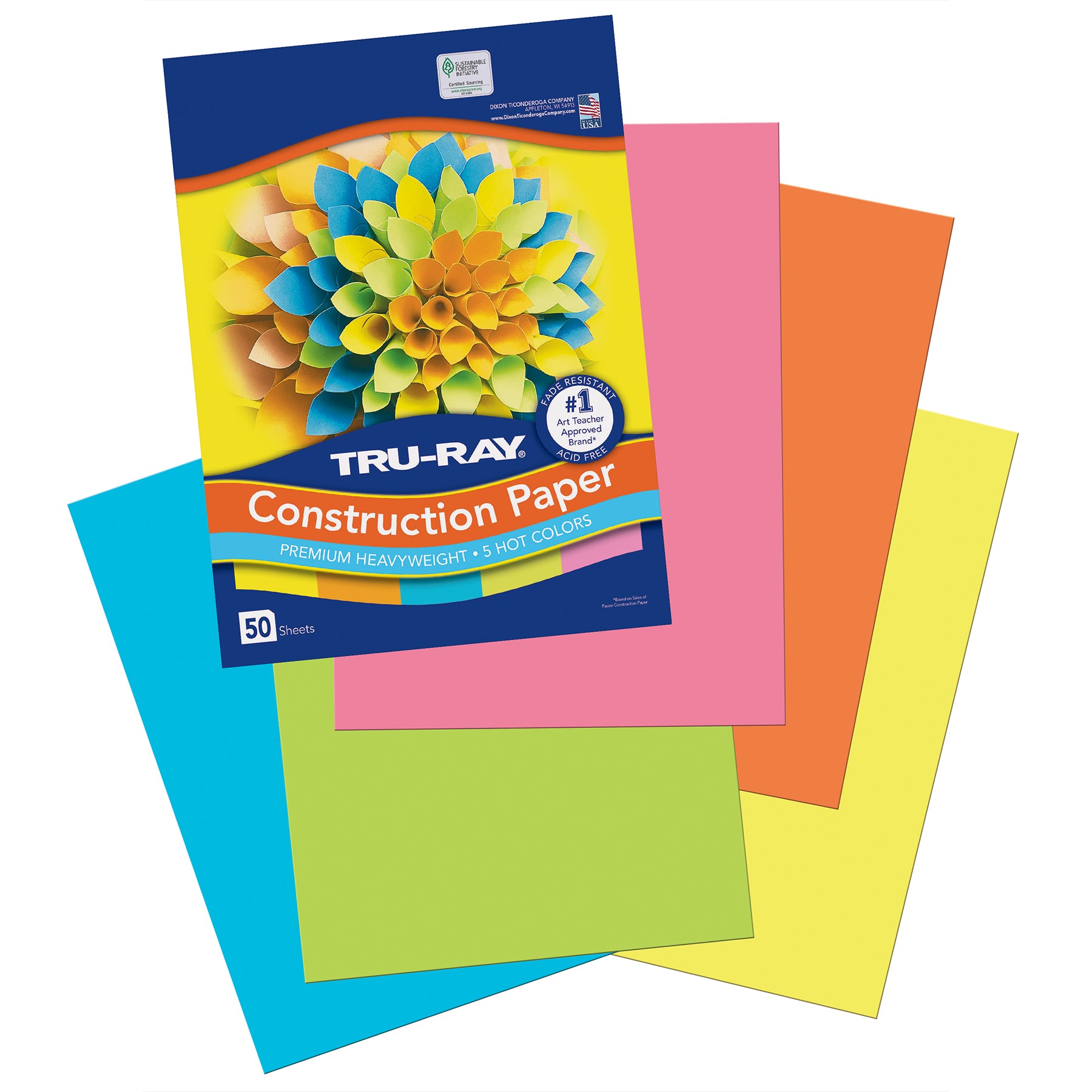 Construction Paper, Heavyweight, 5 Assorted Hot Colors, 9" x 12", 50 Sheets