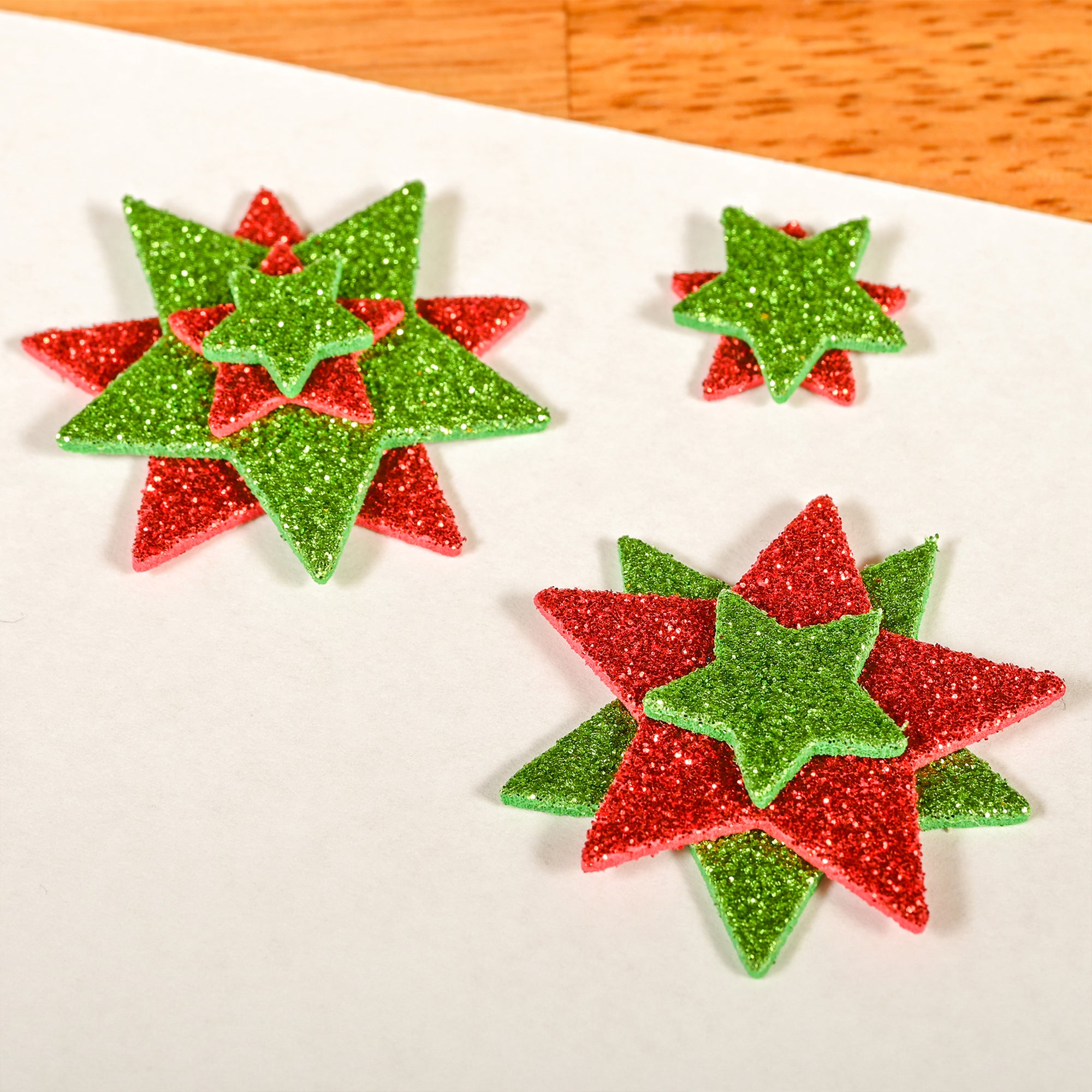 Glitter Foam Stickers, Stars, Red and Green, 168 Pieces Per Pack, 3 Packs