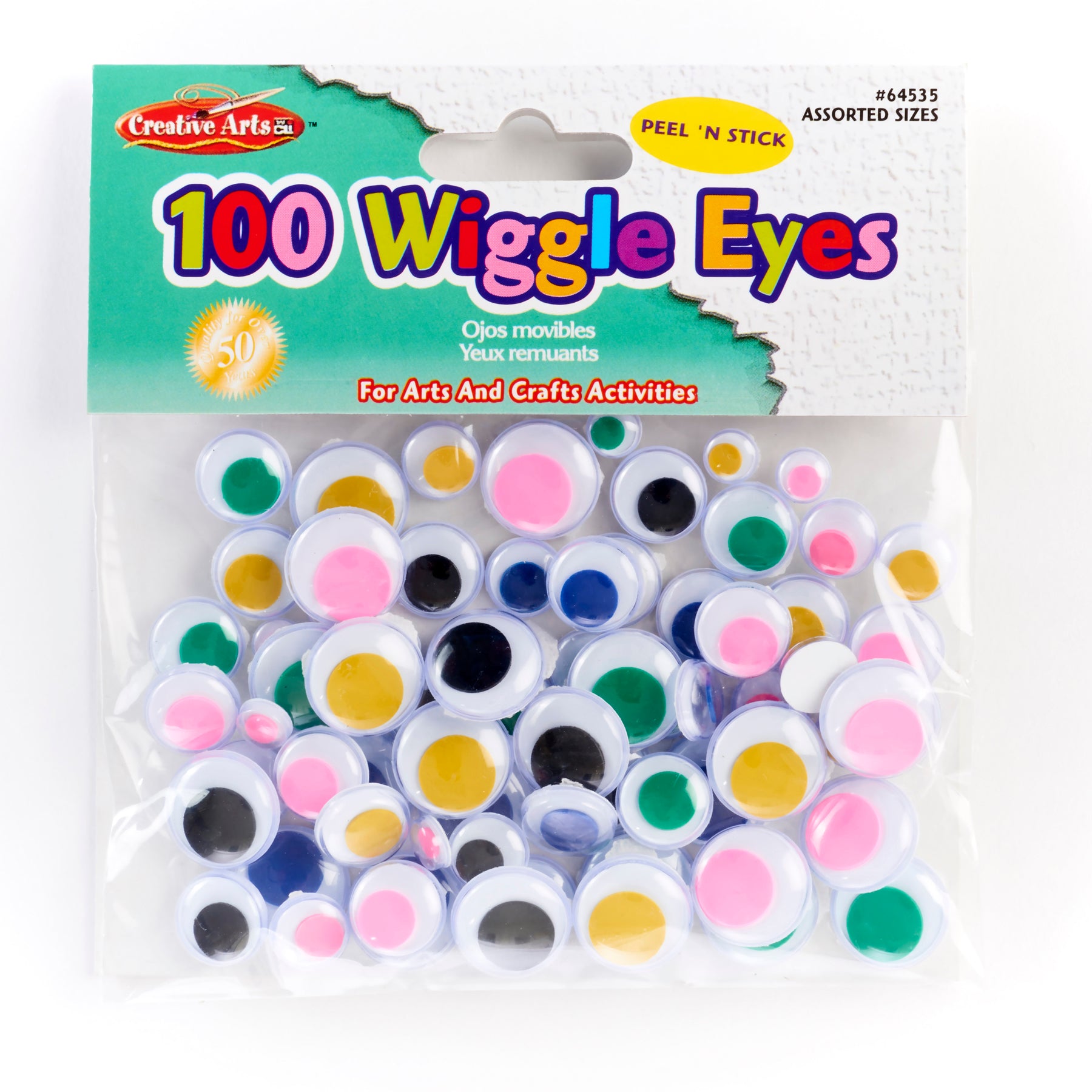 Wiggle Eyes, Peel'n Stick, Assorted Colors and Sizes, Bag of 100