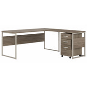 Bush Business Furniture Hybrid 72W x 30D L Shaped Table Desk with Mobile File Cabinet in Modern Hickory - 71.02" Width x 71.34" Depth x 29.91" Height