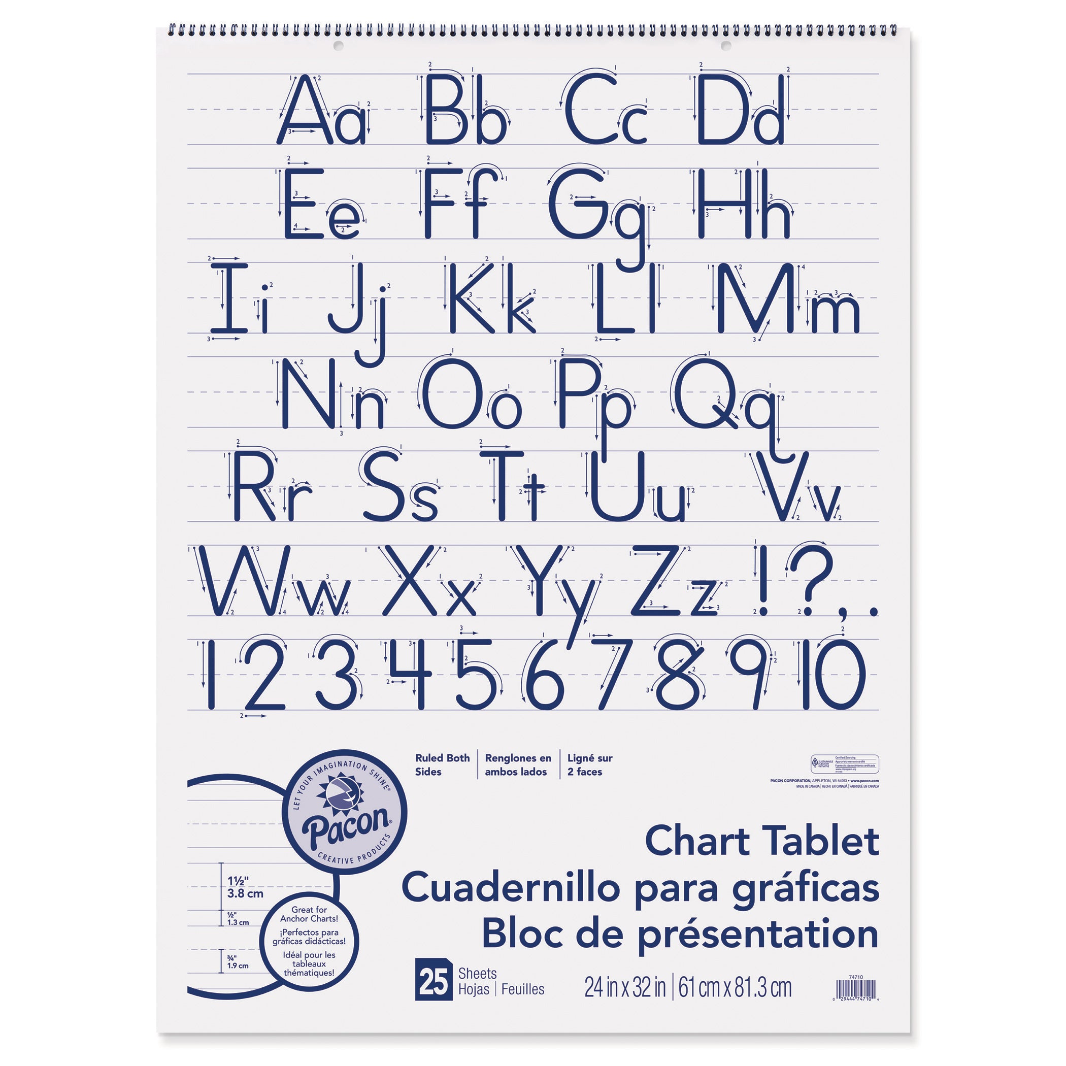 Chart Tablet, Manuscript Cover, 1-1/2" Ruled, 24" x 32", 25 Sheets