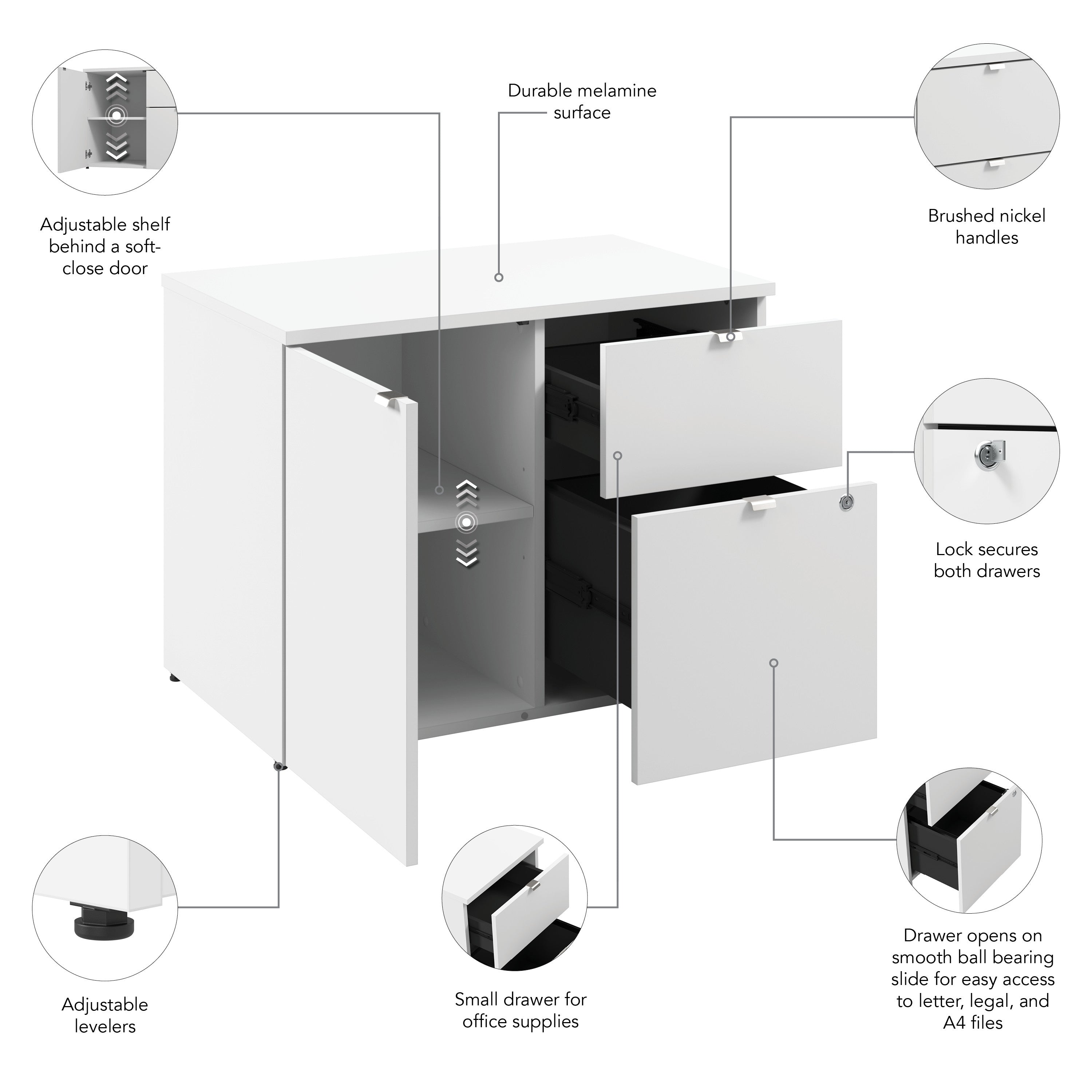 Bush Business Furniture Stratus&nbsp;30W Office Storage Cabinet with Drawers in White - 31.26" Width x 19.61" Depth x 24.15" Height