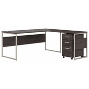 Bush Business Furniture Hybrid 72W x 30D L Shaped Table Desk with Mobile File Cabinet in Storm Gray - 71.02" Width x 71.34" Depth x 29.91" Height