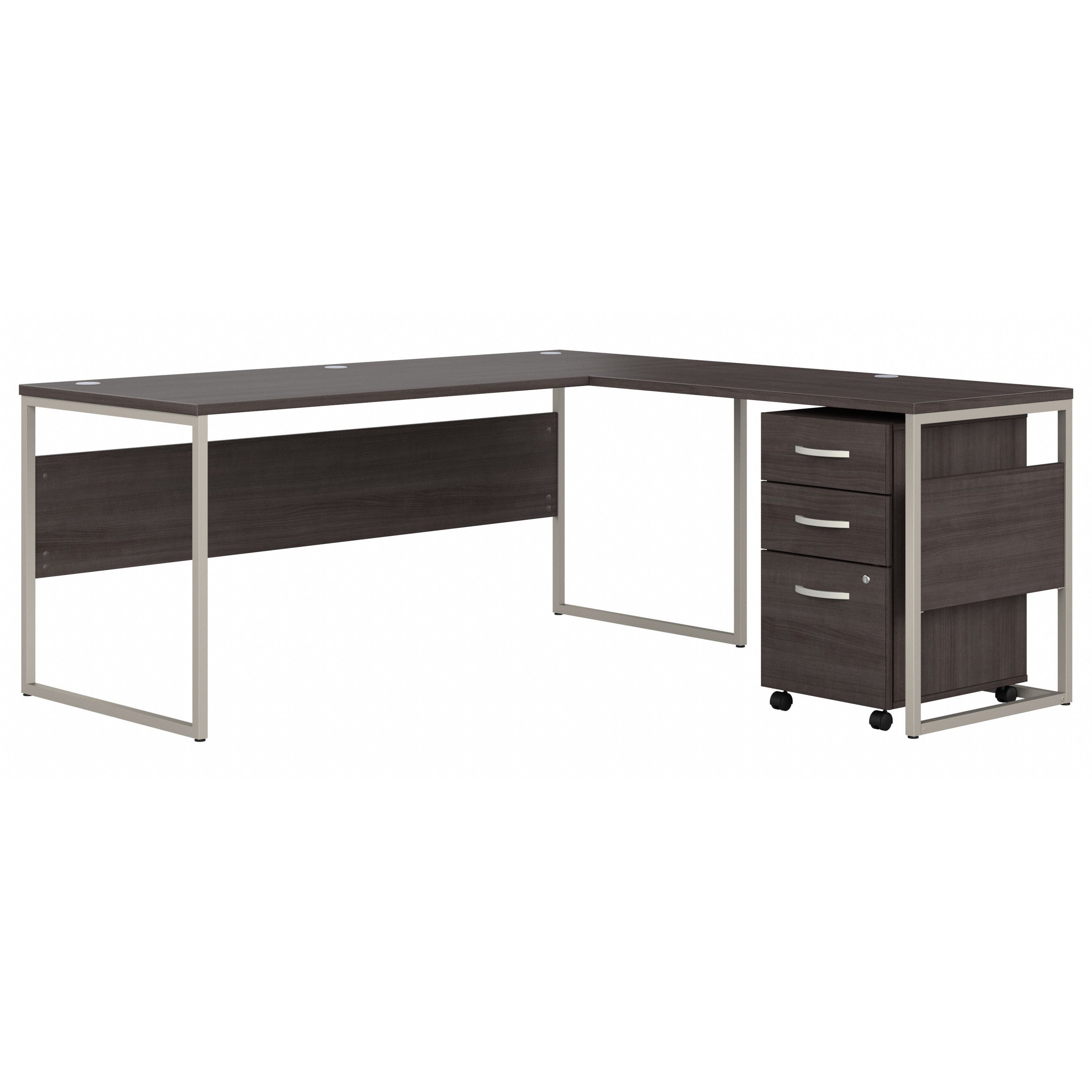 Bush Business Furniture Hybrid 72W x 30D L Shaped Table Desk with Mobile File Cabinet in Storm Gray - 71.02" Width x 71.34" Depth x 29.91" Height